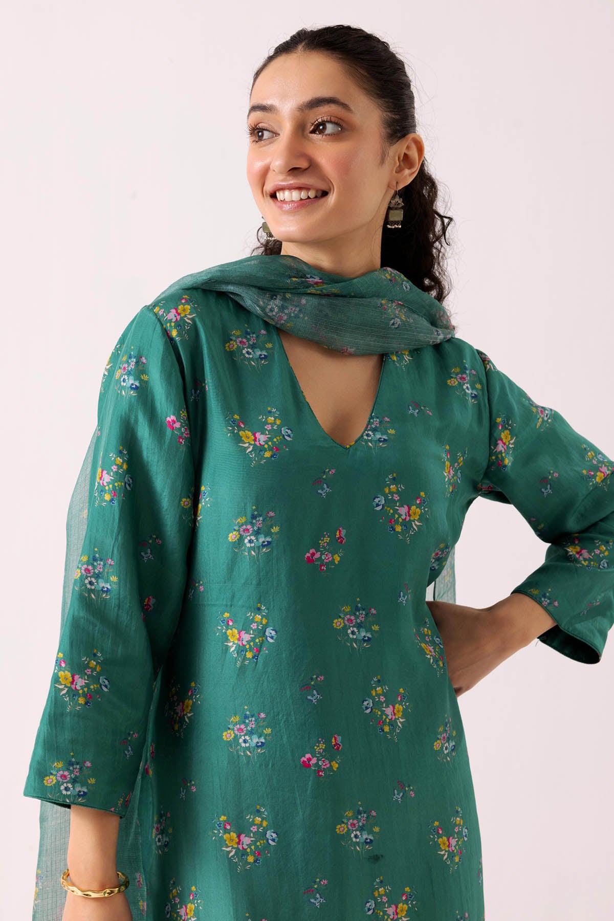Green Print Straight Kurta Set