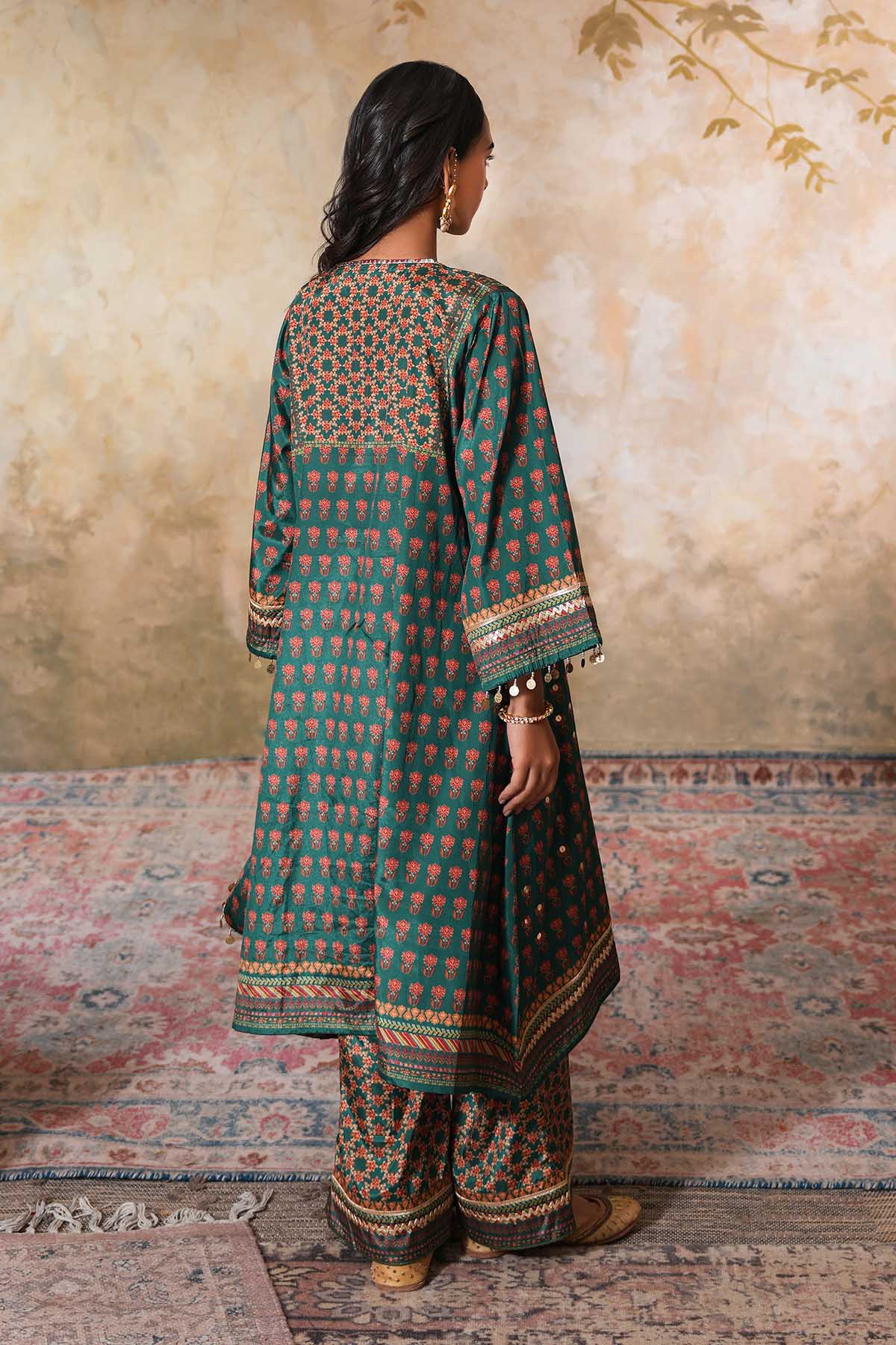 Buy Green Printed Embroidered Kurta by Ugna by Unnati for women online at ScrollnShops