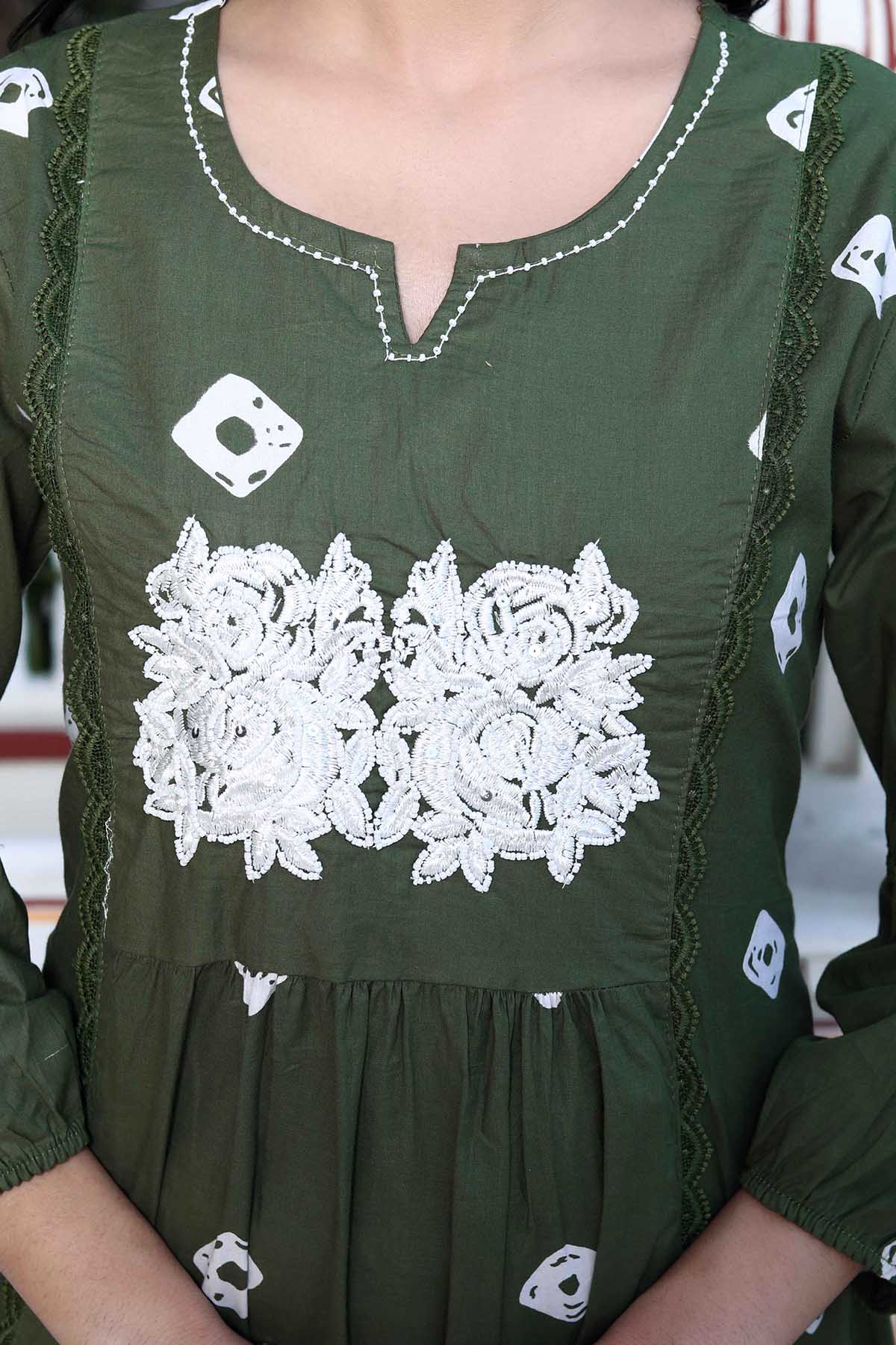 Green Printed Flared Kurta Set