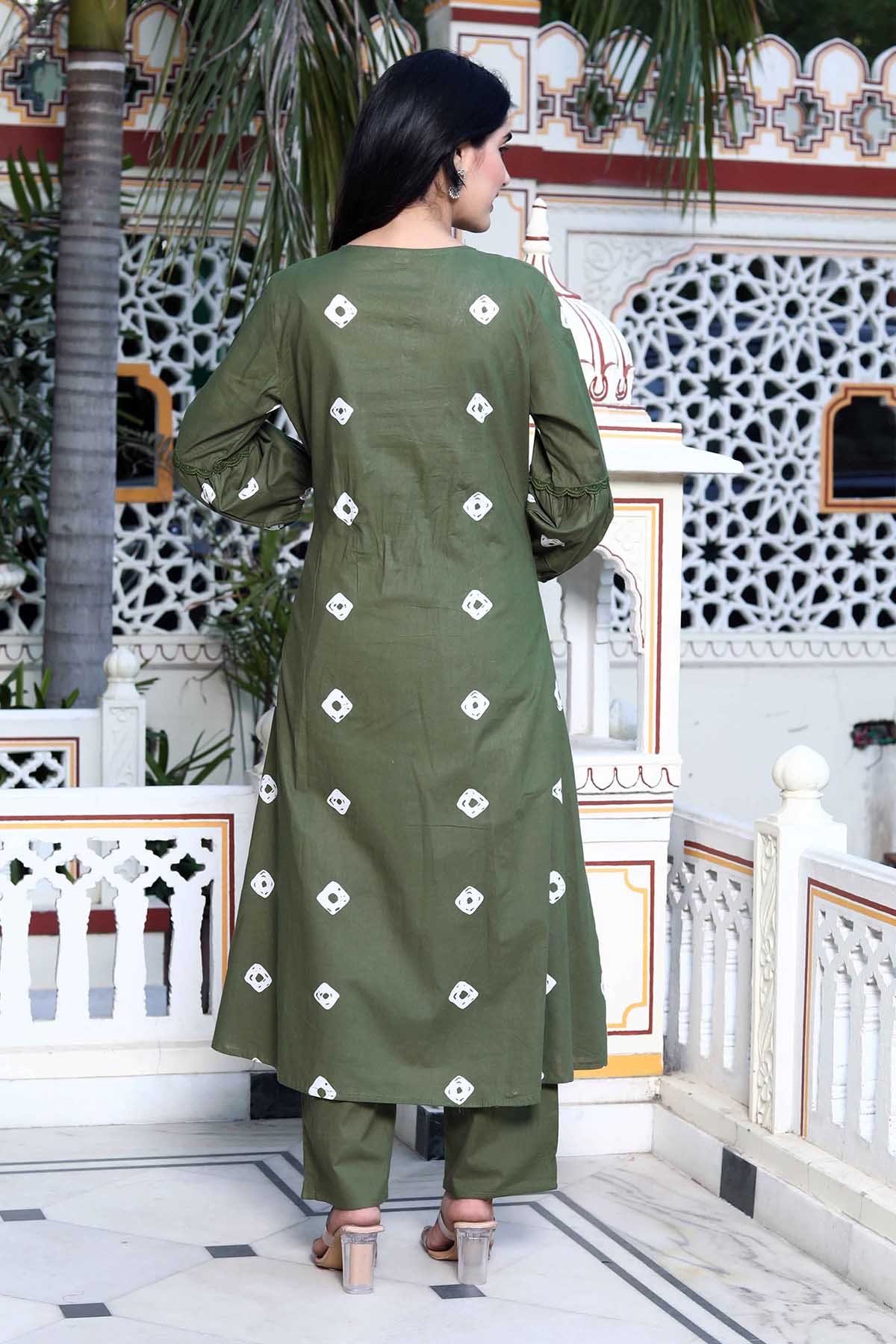 Green Printed Flared Kurta Set