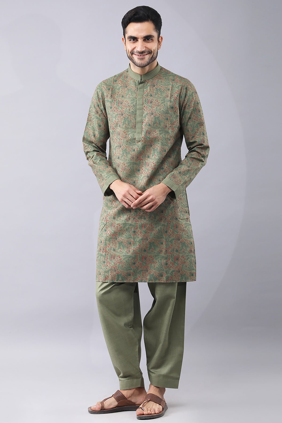 Green Printed Floral Kurta Set