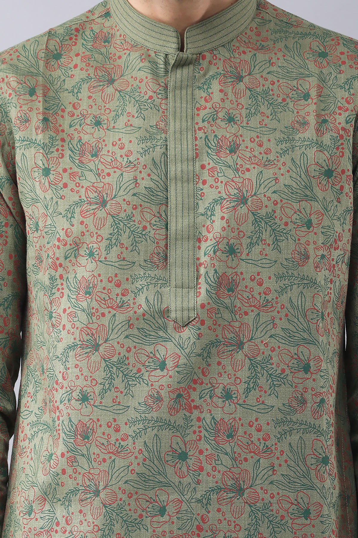 Green Printed Floral Kurta Set