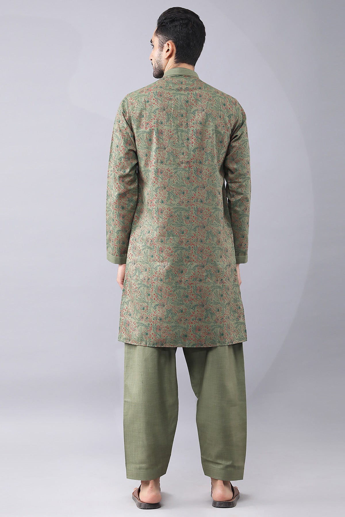 Green Printed Floral Kurta Set