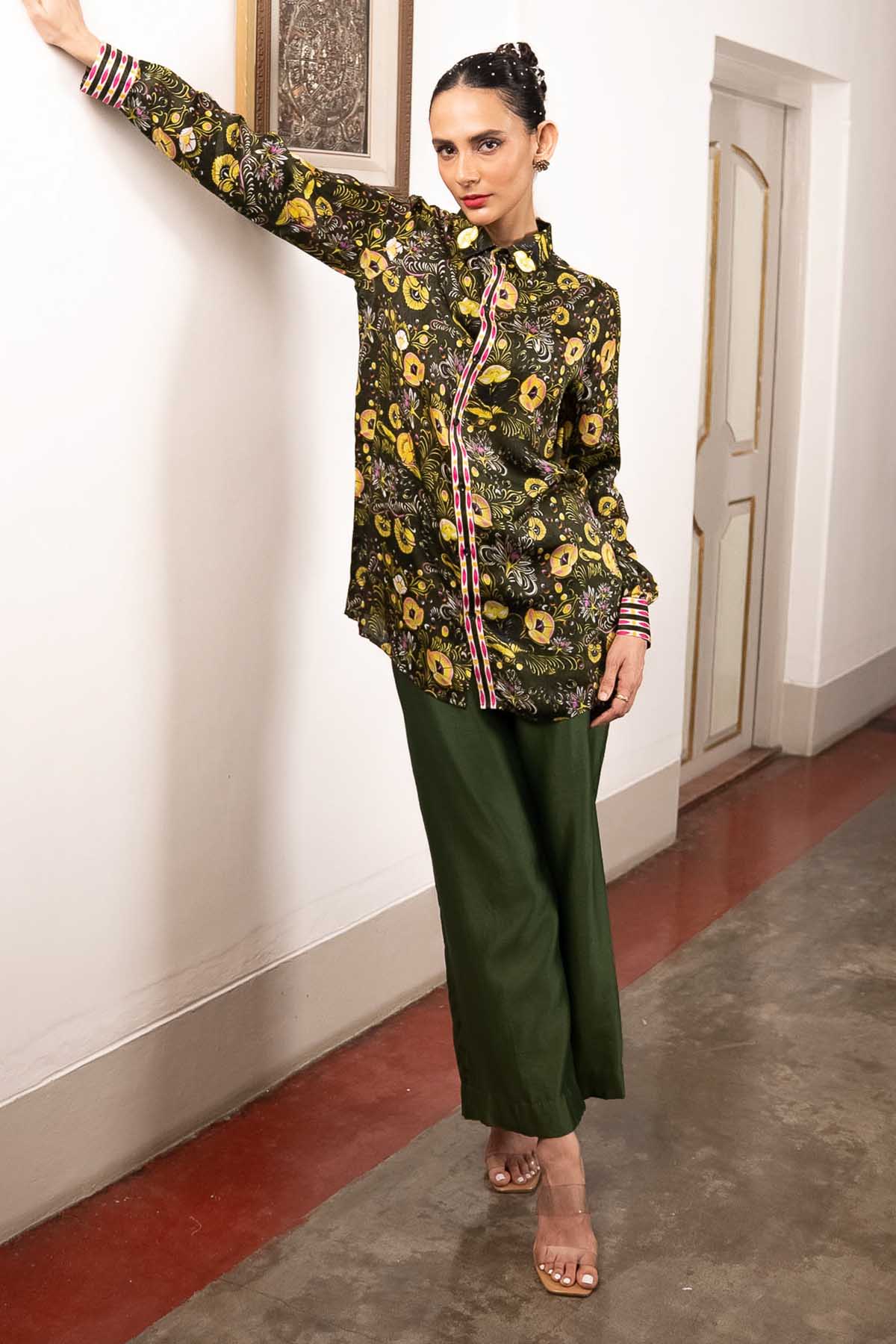 Green Printed Full Sleeves Shirt