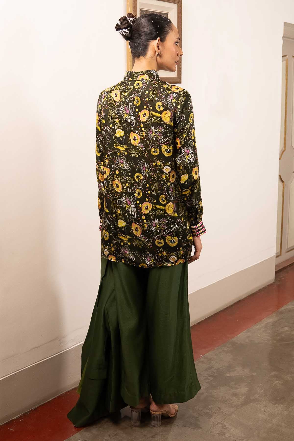 Green Printed Full Sleeves Shirt