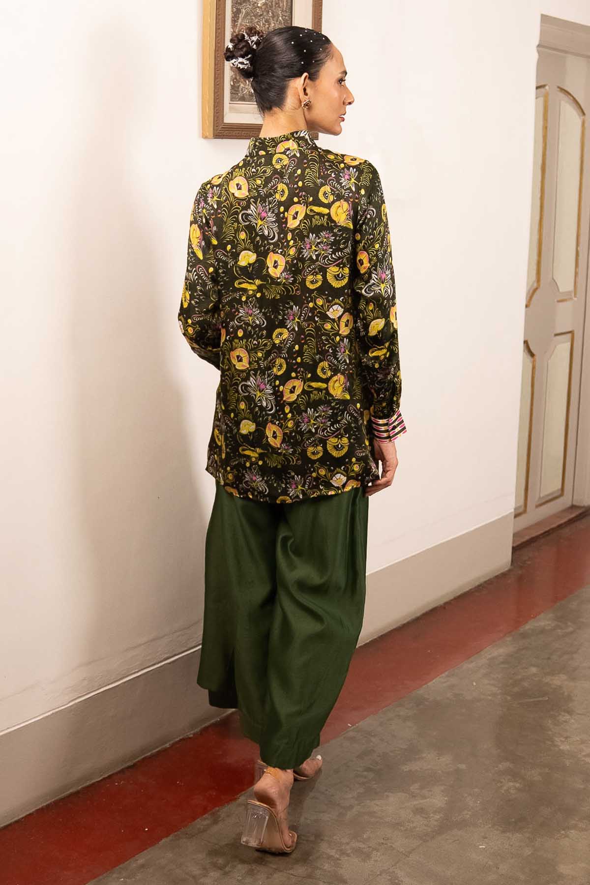 Green Printed Full Sleeves Shirt