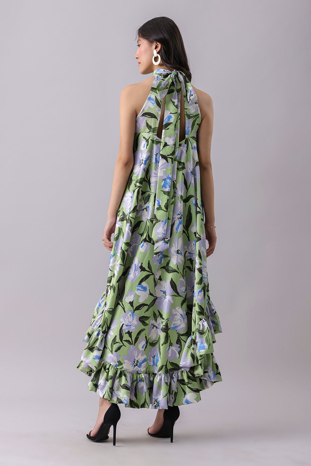 Green Printed High-Low Dress