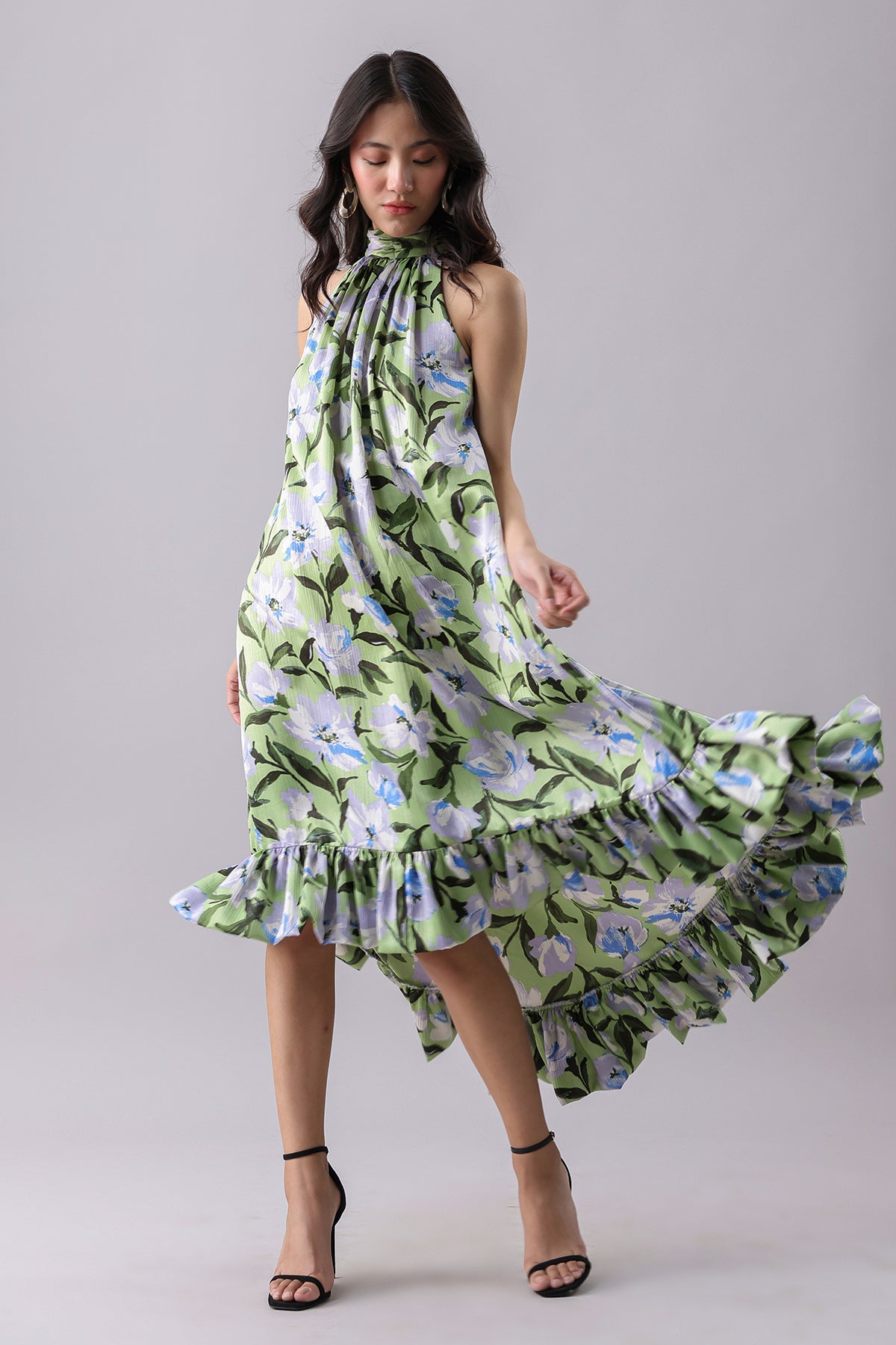 Green Printed High-Low Dress