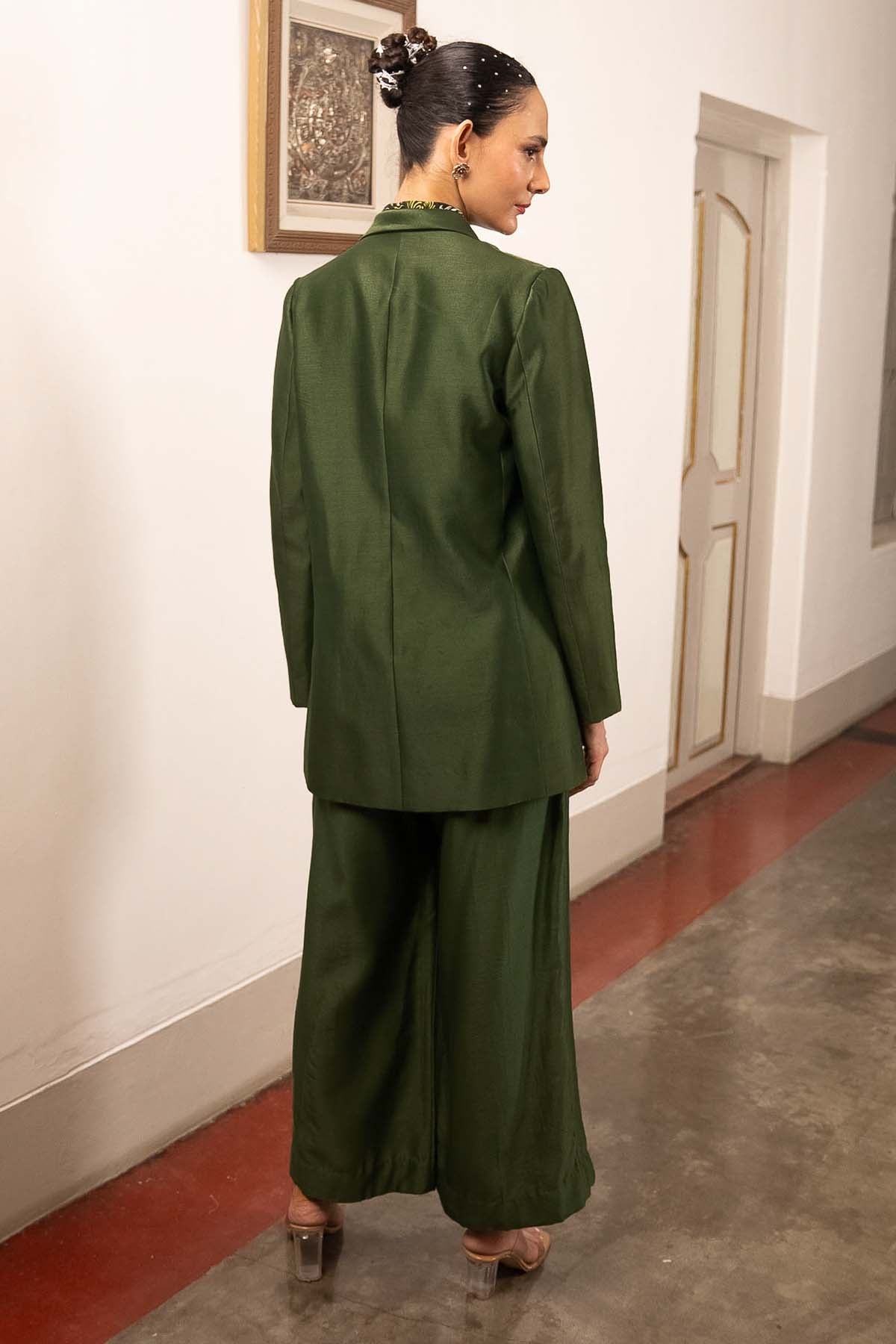 Green Printed Indo-Western Set