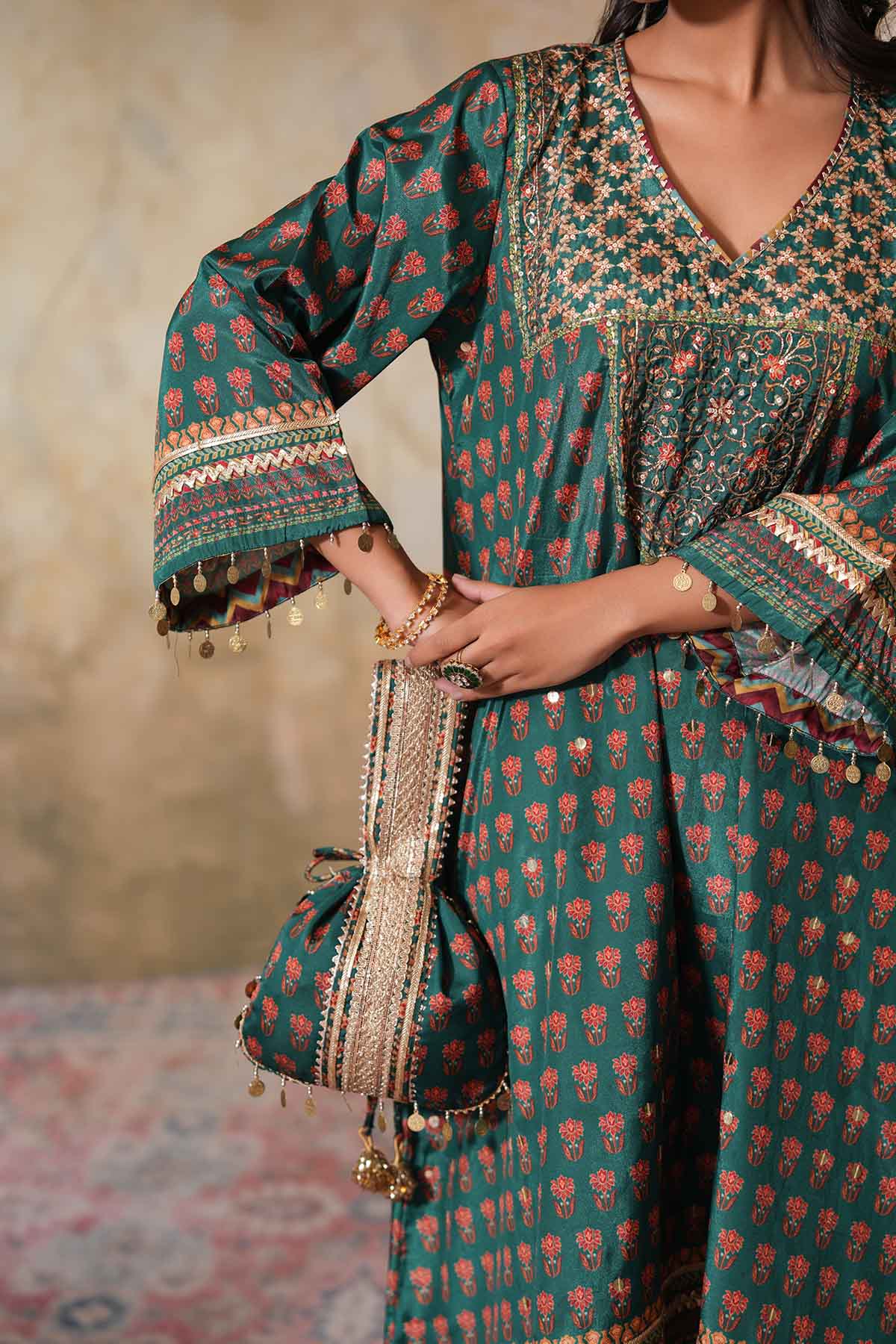 Green Printed Kurta & Palazzo
