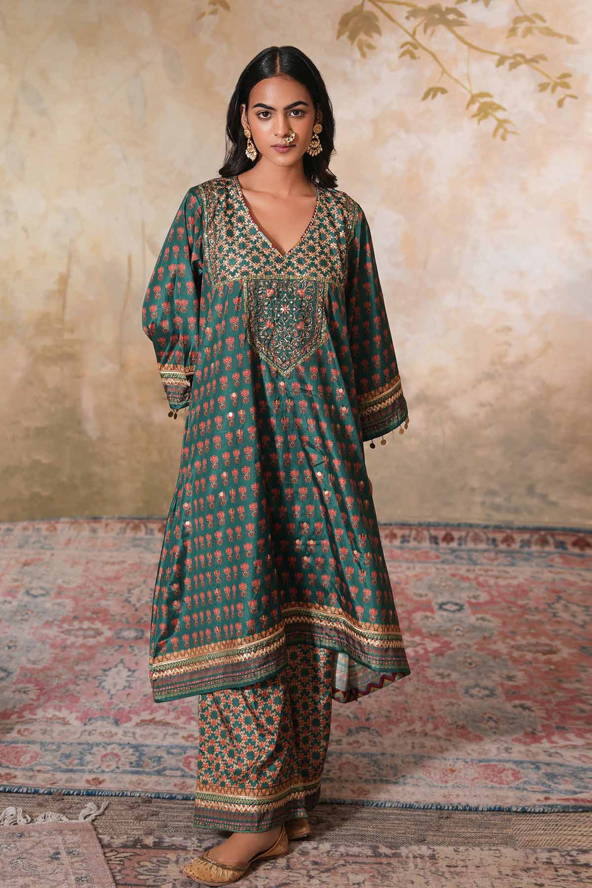 Buy Green Printed Kurta & Palazzo by Ugna by Unnati for women online at ScrollnShops