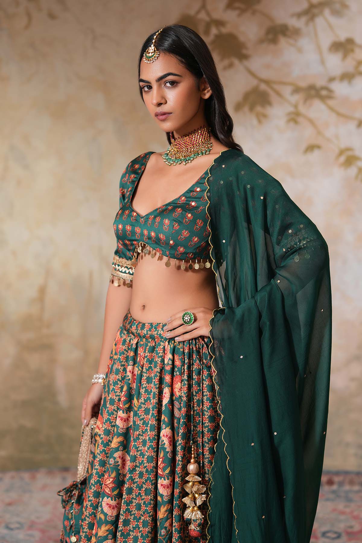 Green Printed Lehenga & Blouse