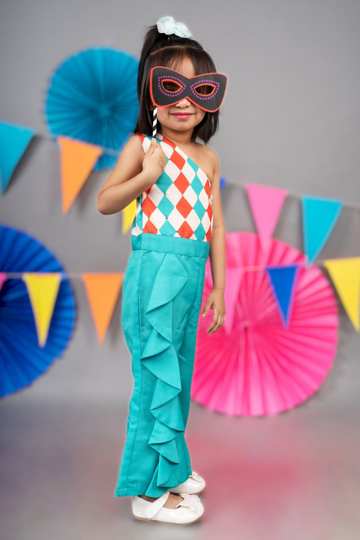 Green Printed Ruffle Jumpsuit