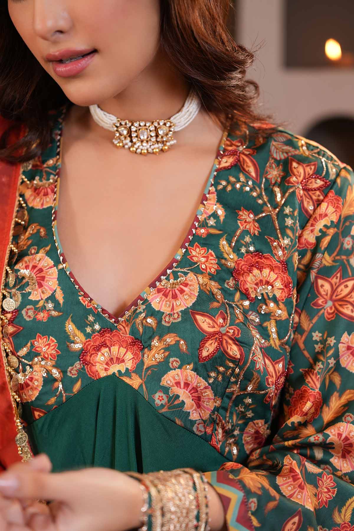 Green Printed Yoke Kurta Set