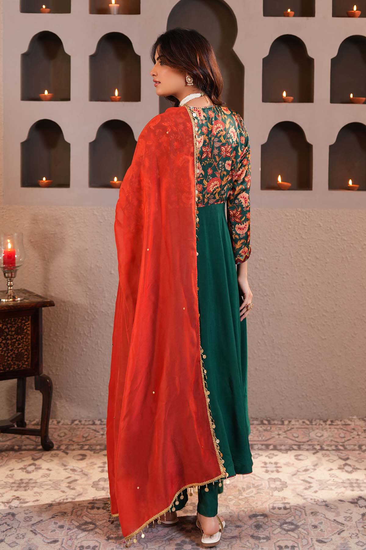 Green Printed Yoke Kurta Set