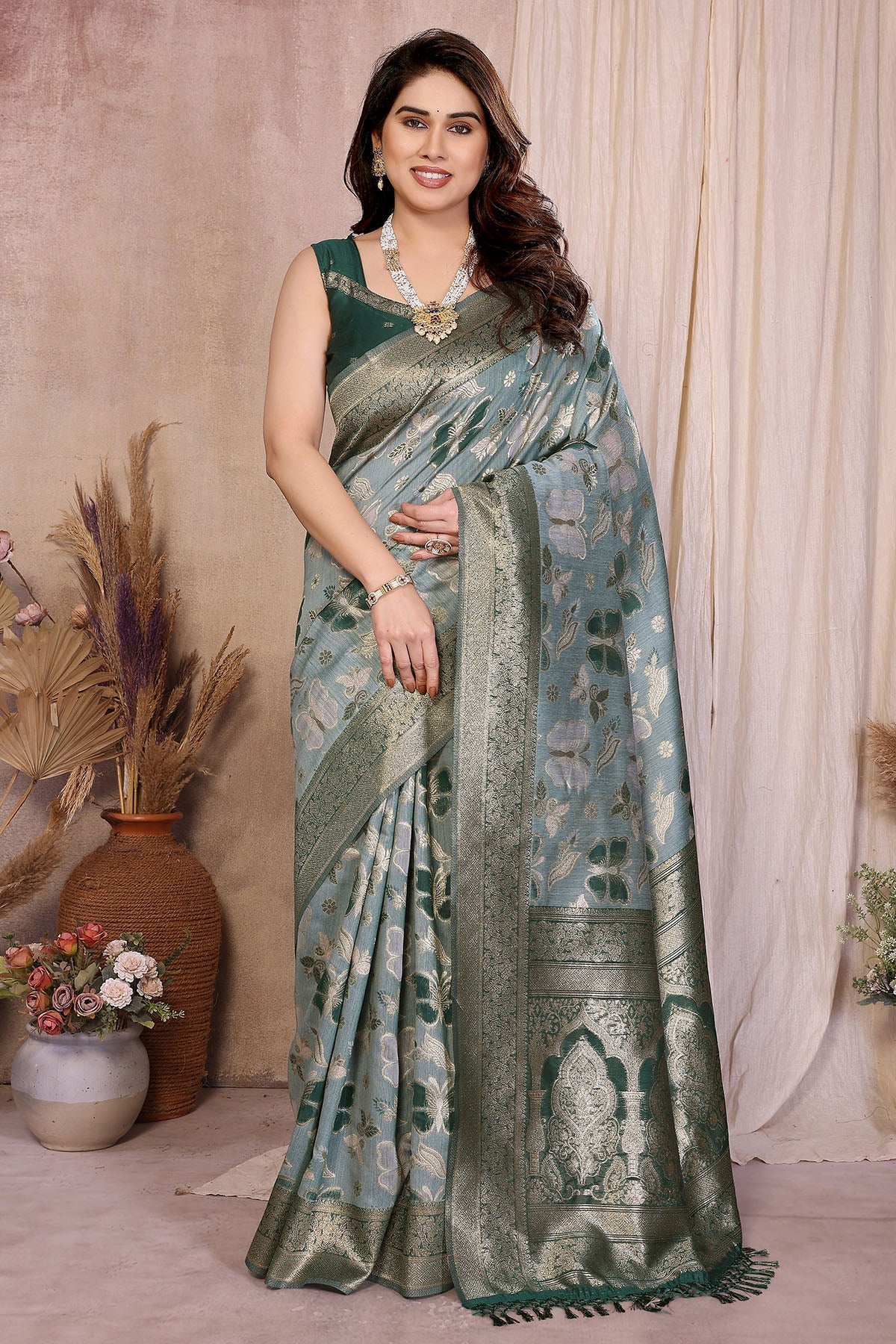 Buy Green Pure Cotton Tassel Saree for women by Aastha Fashion online available at scrollnshops