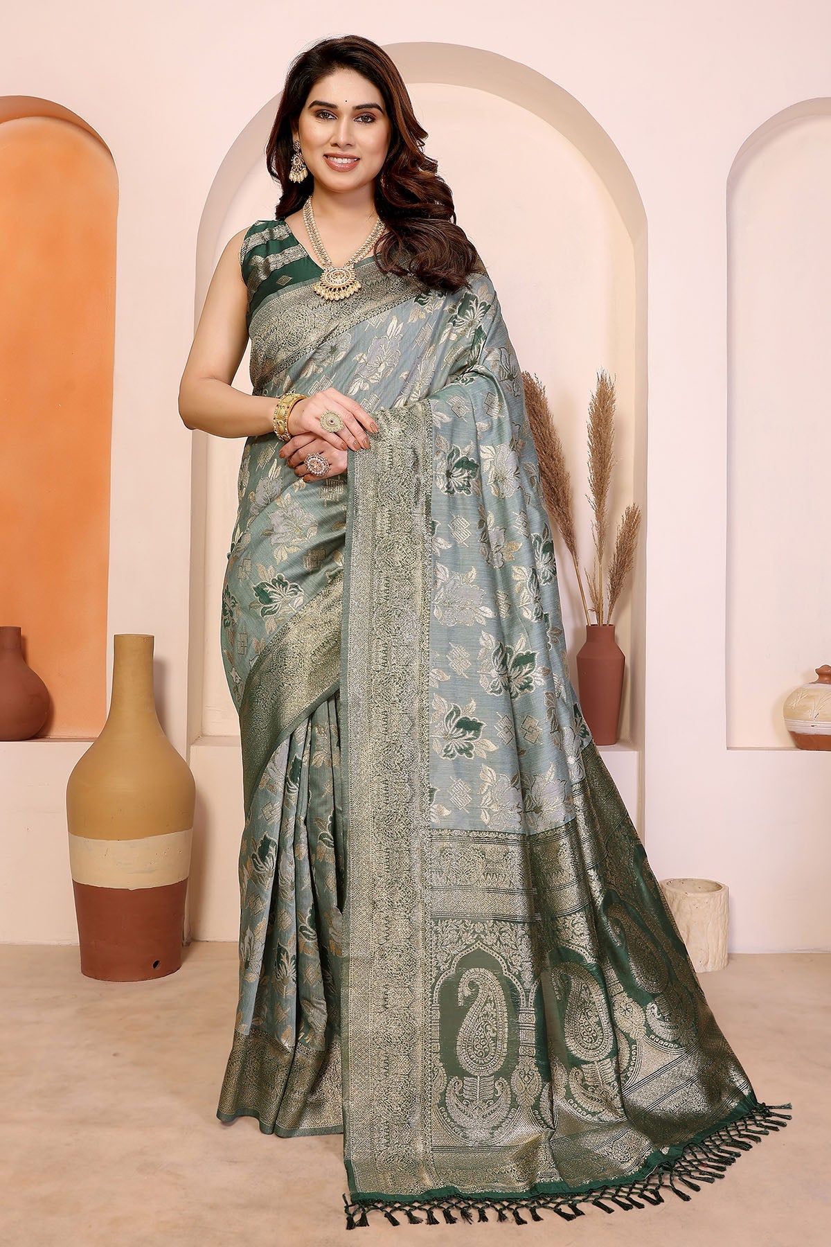 Buy Green Pure Cotton Weave Saree for women by Aastha Fashion online available at scrollnshops