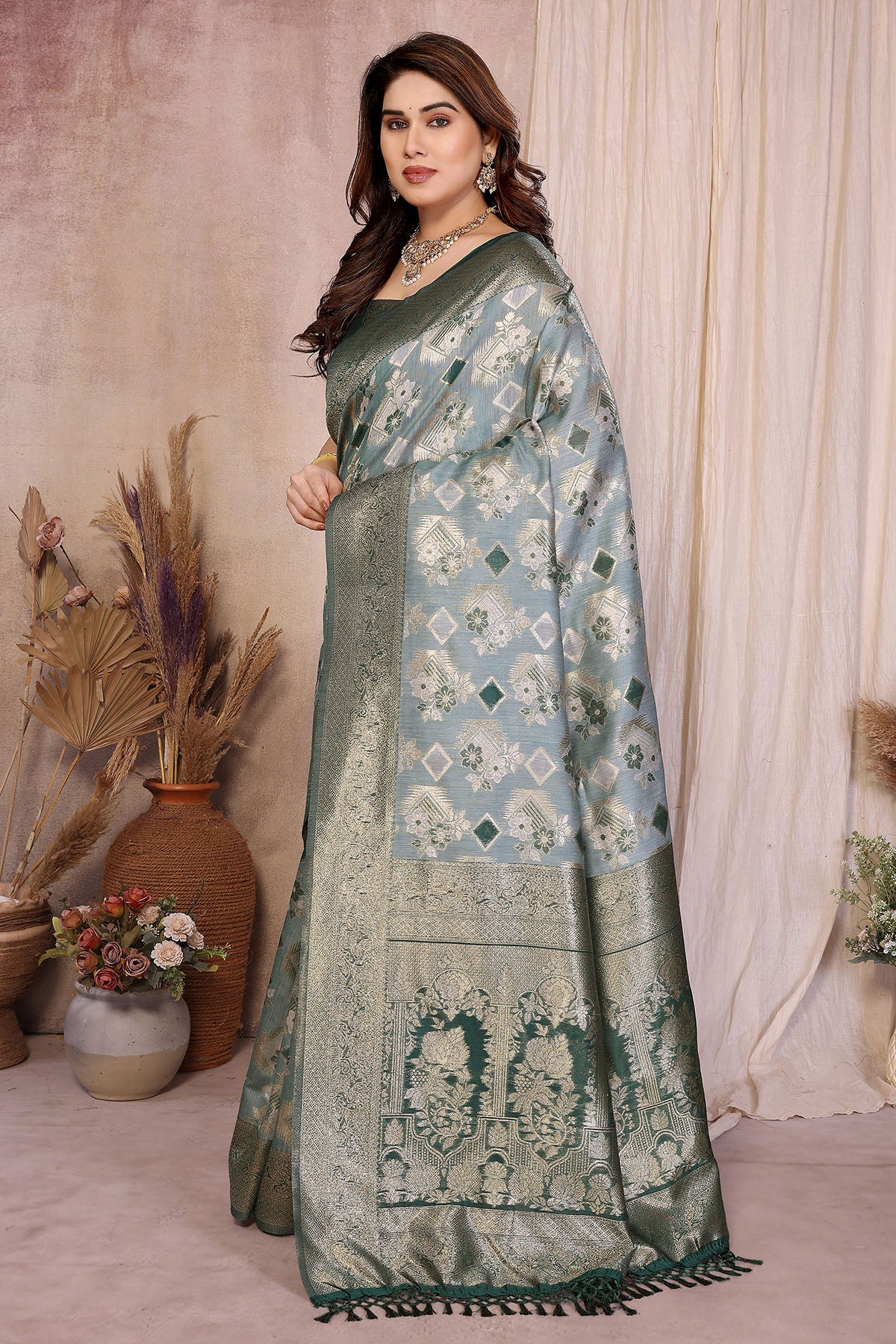 Green Pure Jacquard Zari Saree