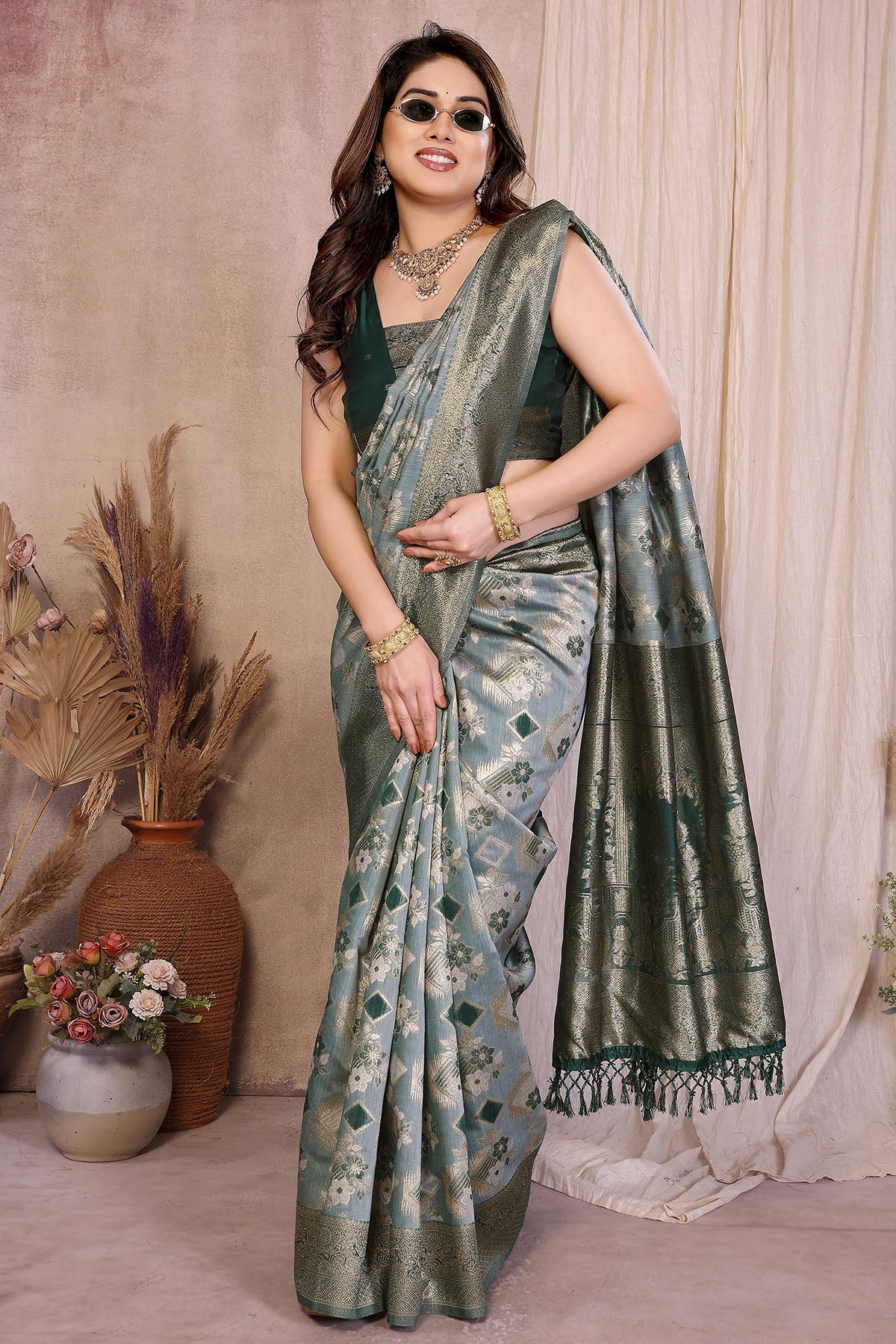 Green Pure Jacquard Zari Saree