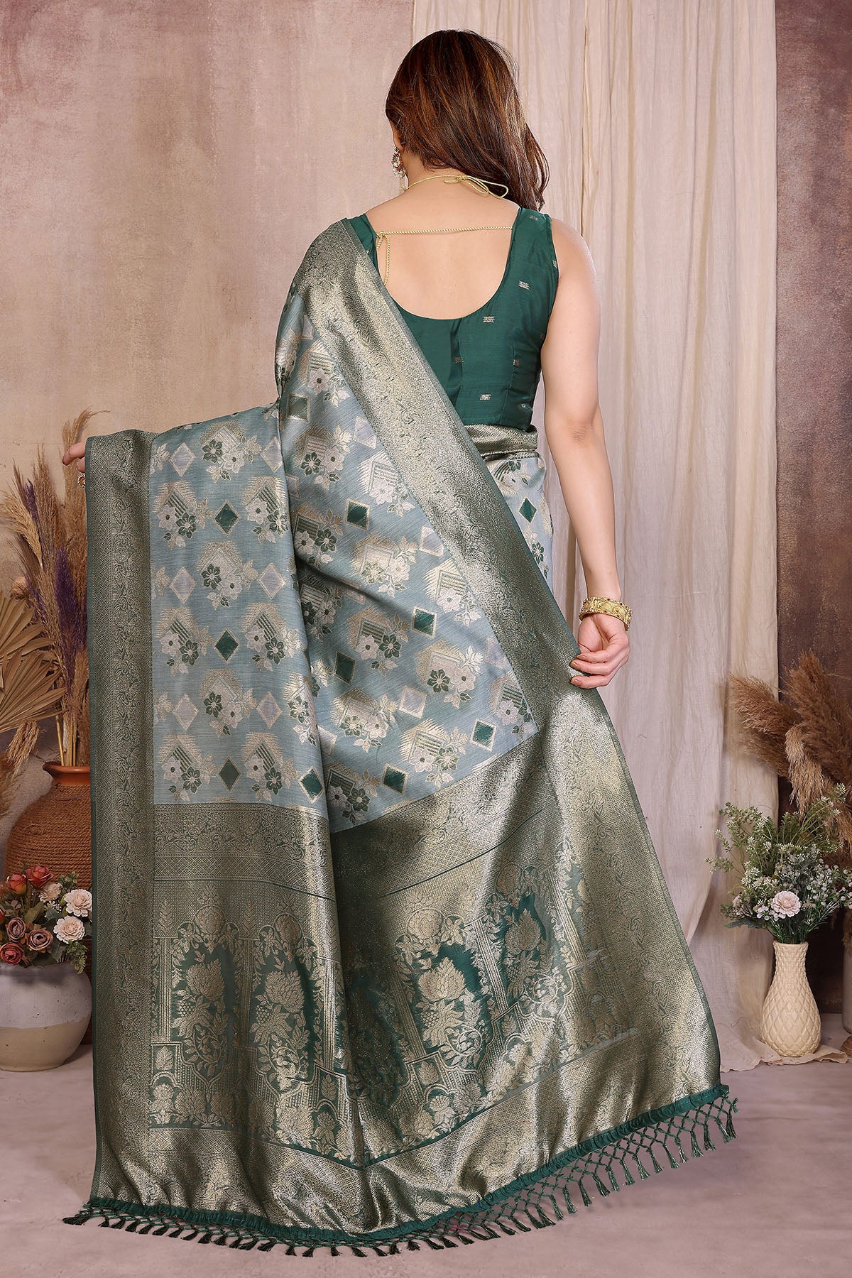 Green Pure Jacquard Zari Saree