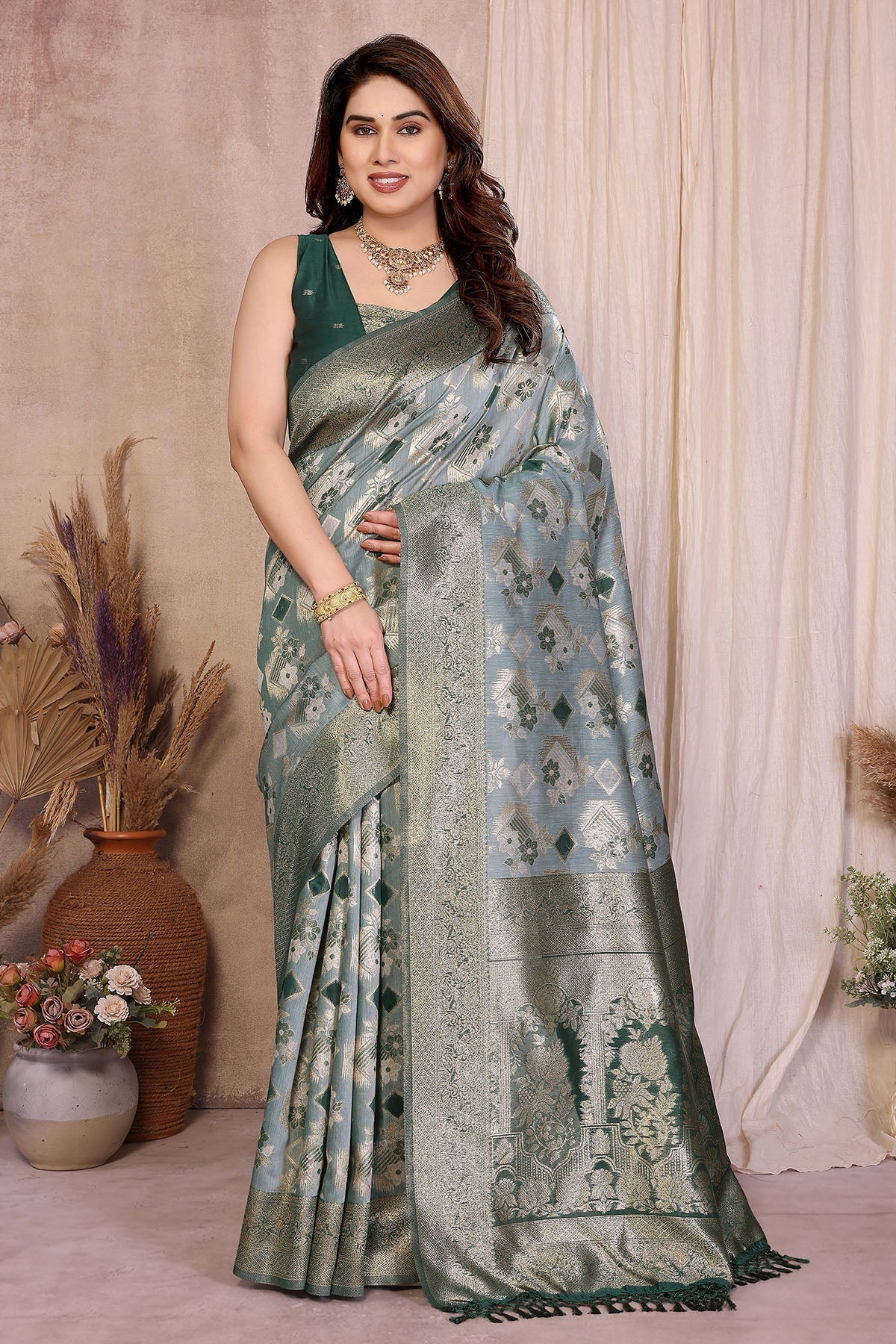 Buy Green Pure Jacquard Zari Saree for women by Aastha Fashion online available at scrollnshops