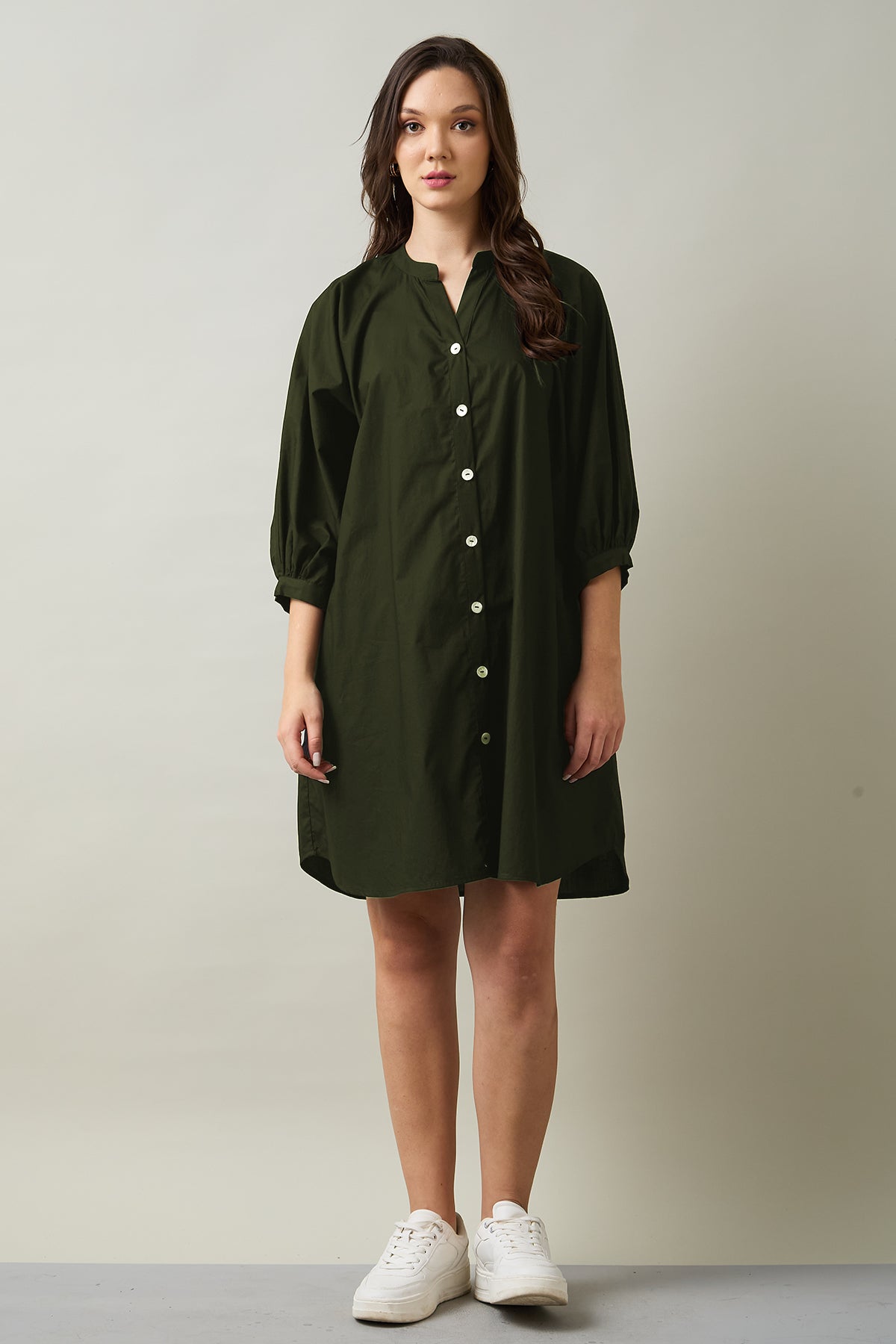 Buy Green Relaxed Shirt Style Dress for Women by SNEHA B Designer online available at scrollnshops