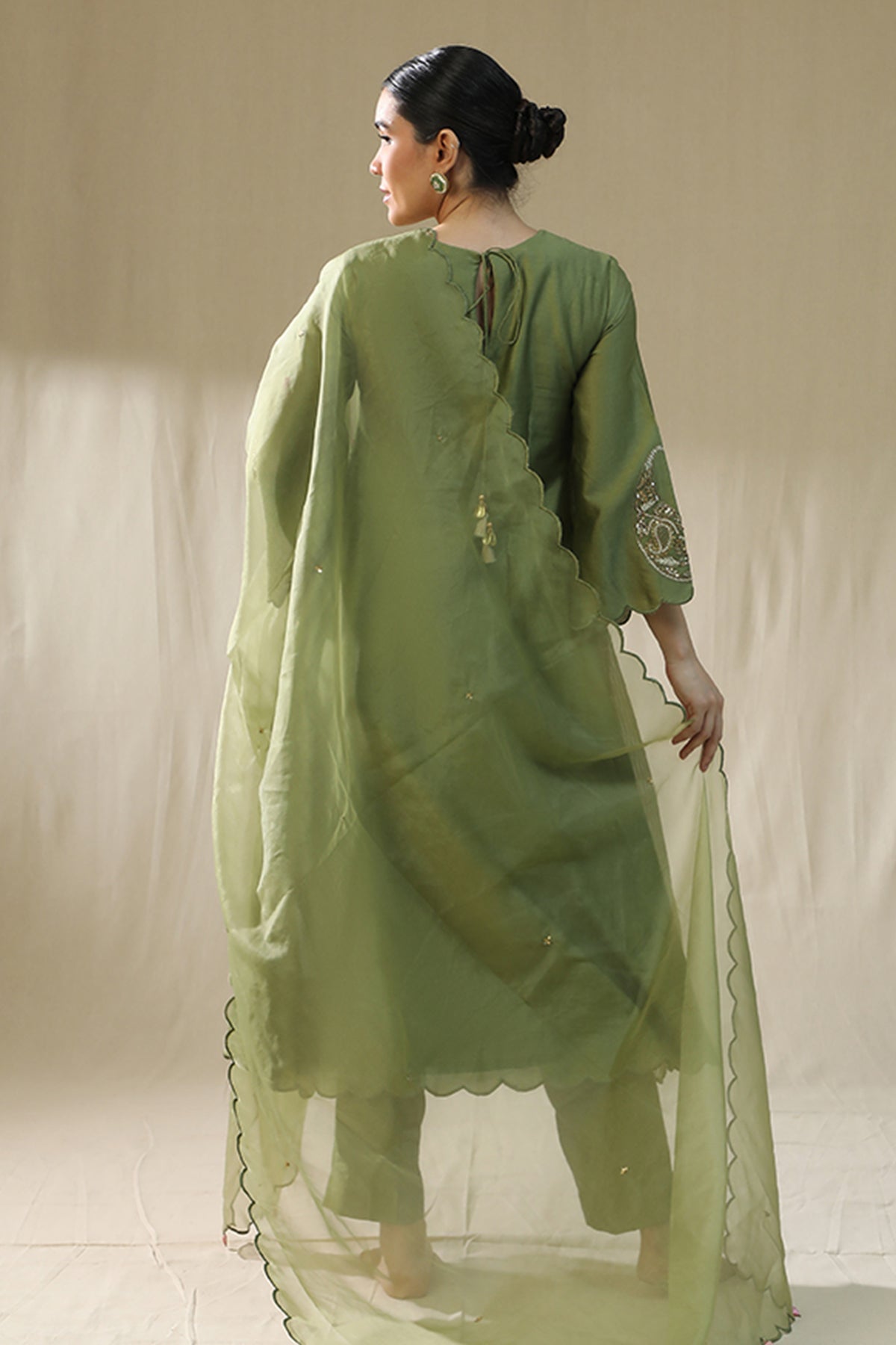 Green Resham A-Line Kurta Set