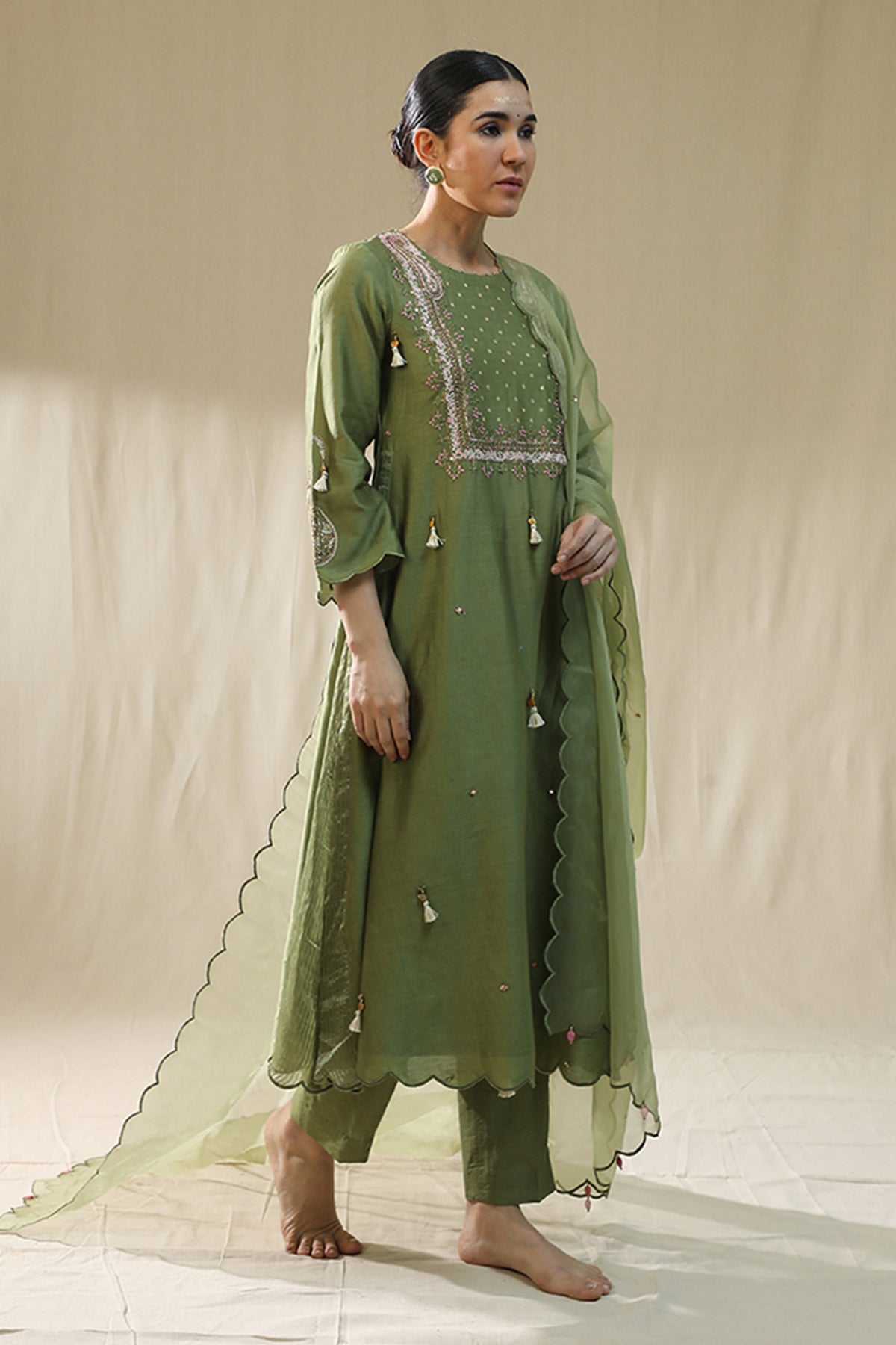 Buy Green Resham A-Line Kurta Set by Arpita Sulakshana for women online at ScrollnShops