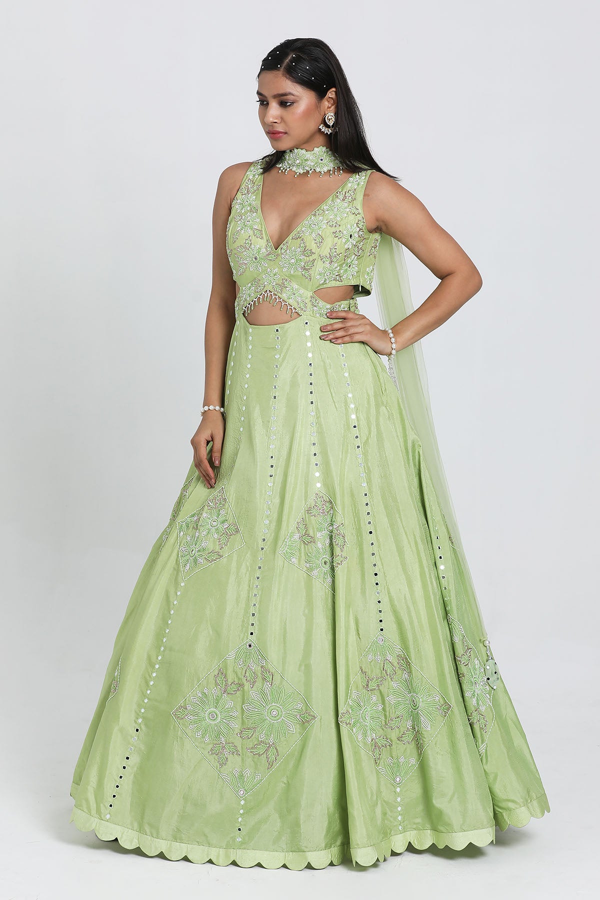 Green Resham Work Anarkali Set