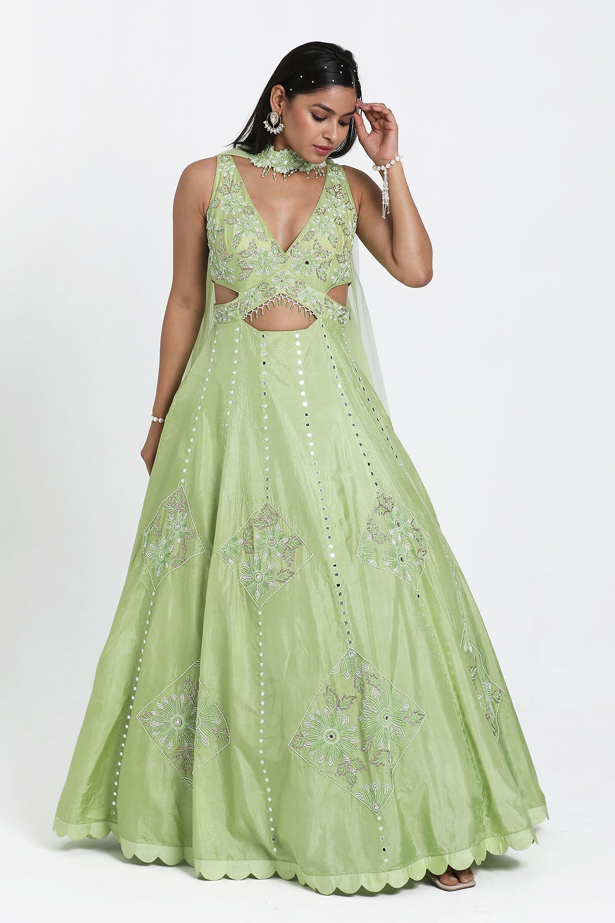 Buy Green Resham Work Anarkali Set by Nitisha Kashyapi for women online at ScrollnShops