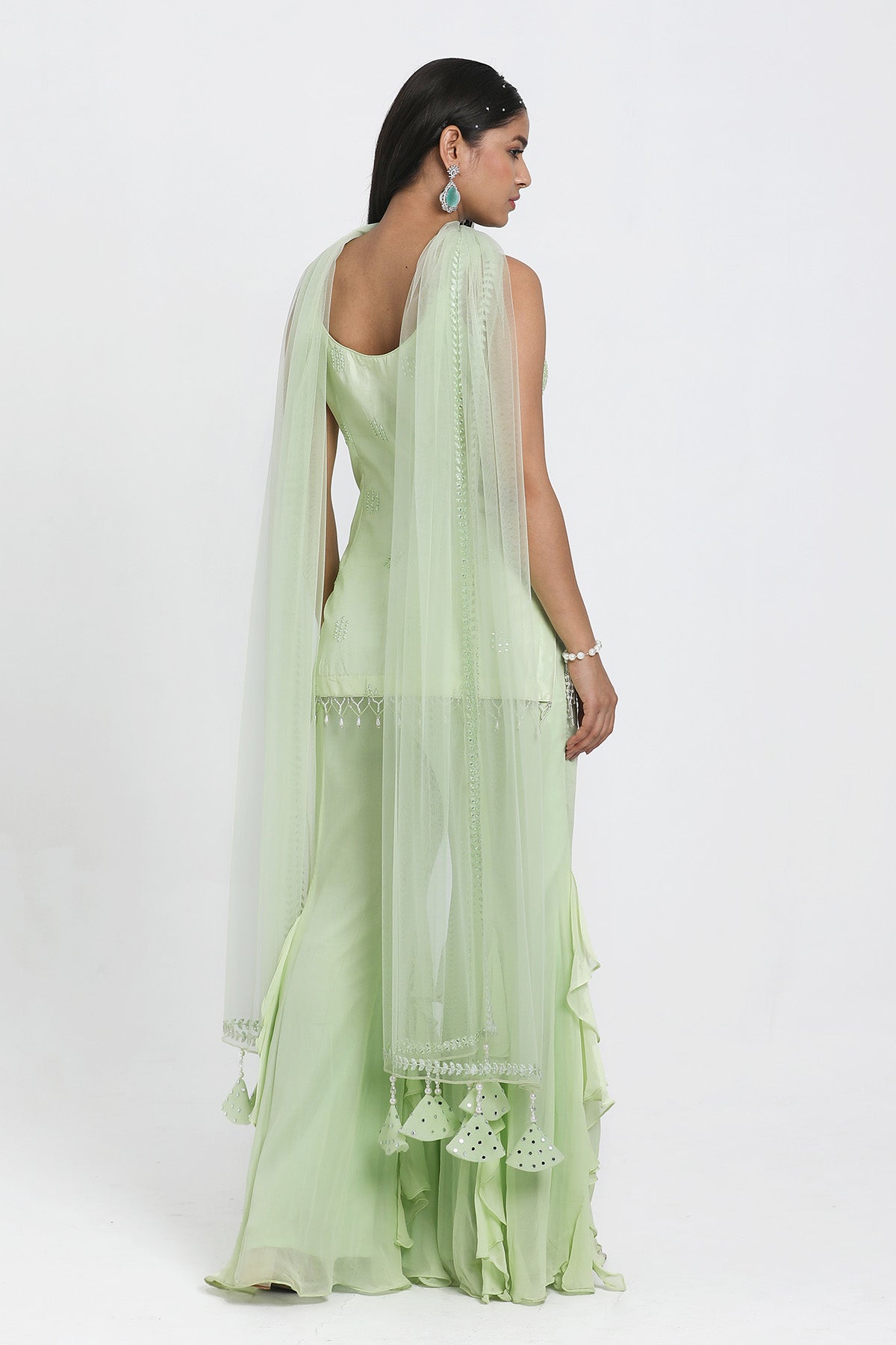 Green Resham Work Sharara Set