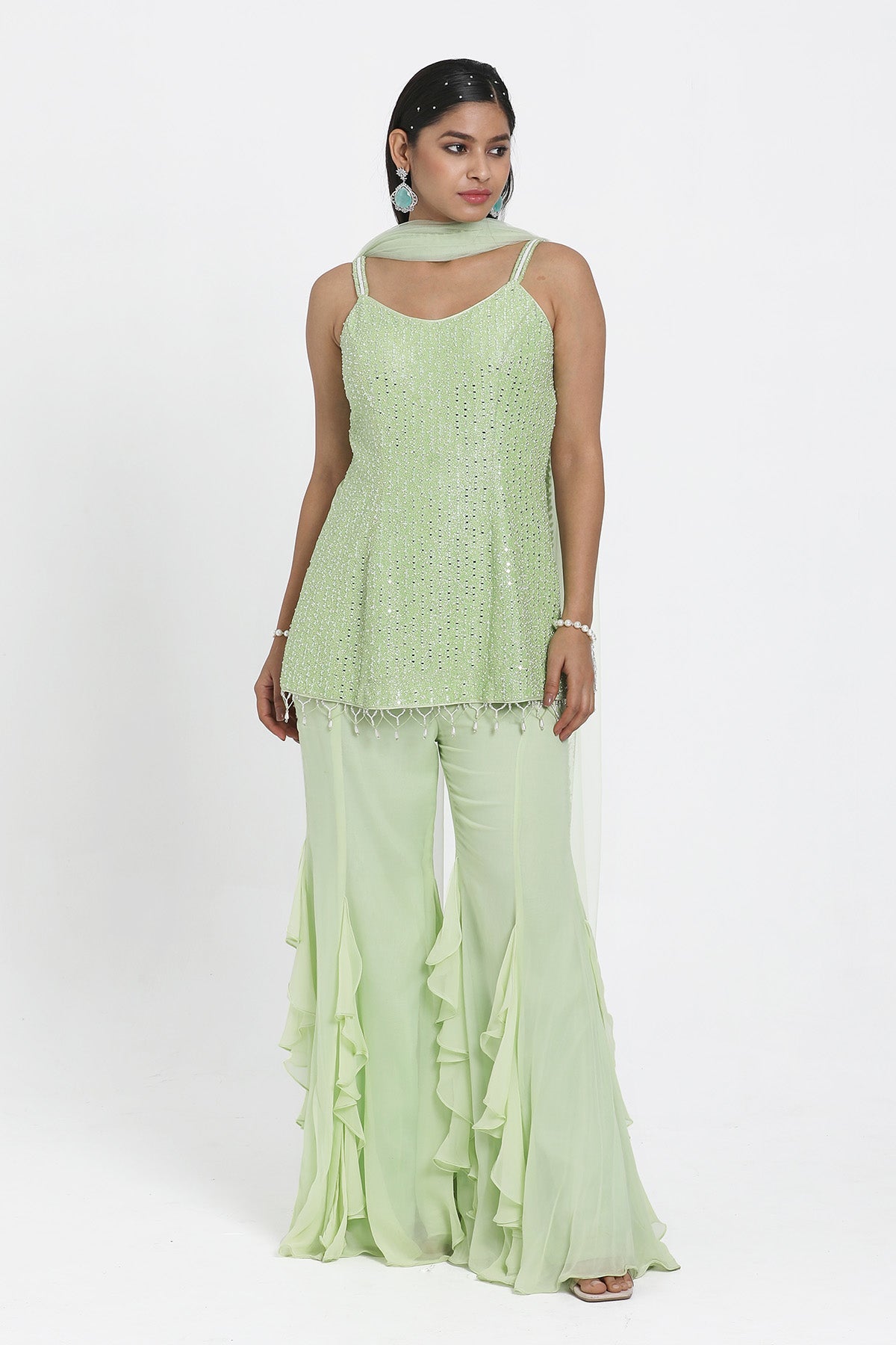 Buy Green Resham Work Sharara Set by Nitisha Kashyapi for women online at ScrollnShops