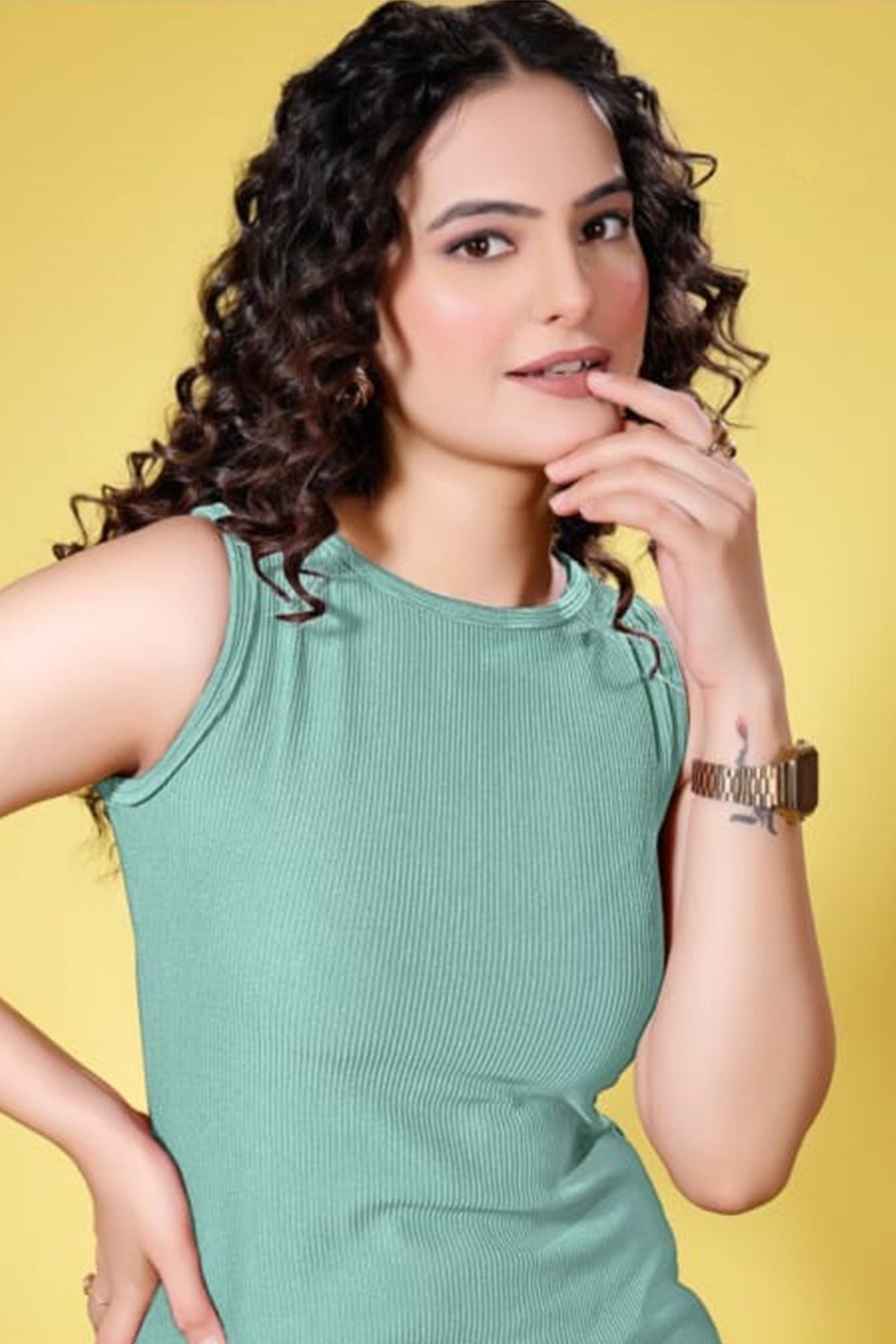 Green Ribbed Knit Midi Dress