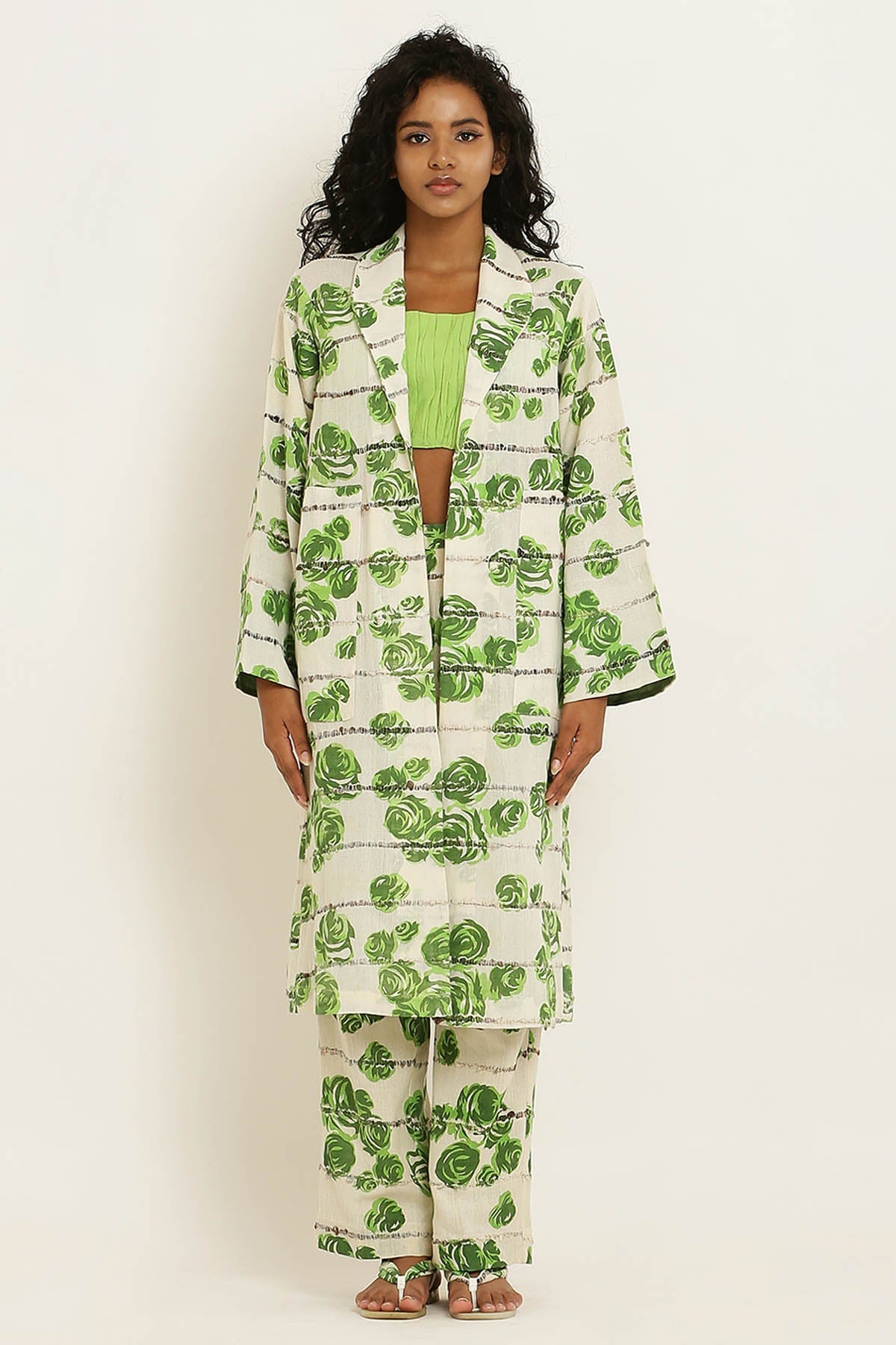 Designer Kusmi Emerald Enchantment: Flowing Green Rose Cape For Women at ScrollnShops