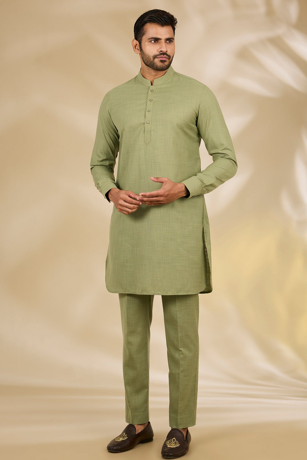 Green Ruby Silk Print Kurta Set