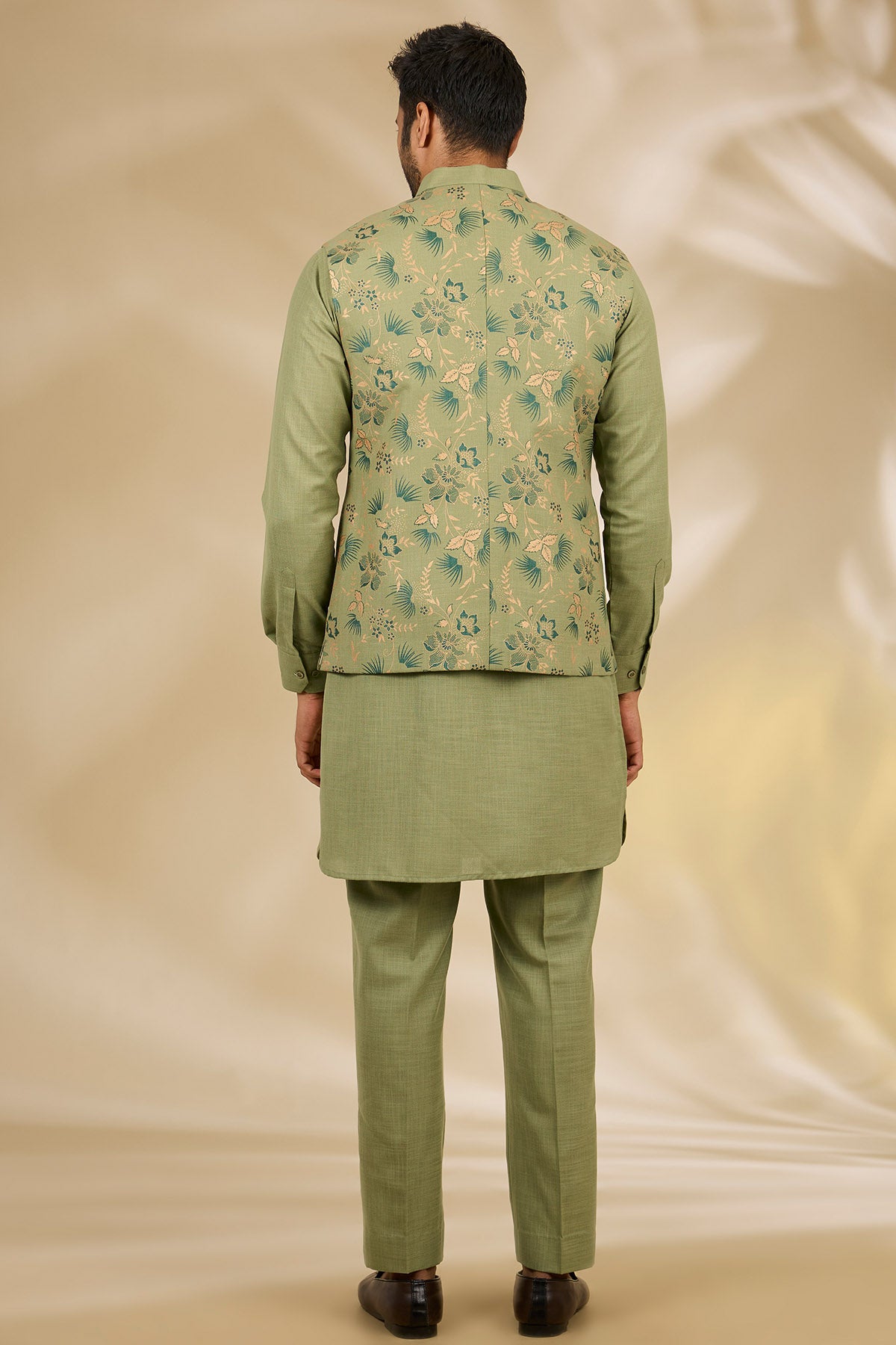 Green Ruby Silk Print Kurta Set