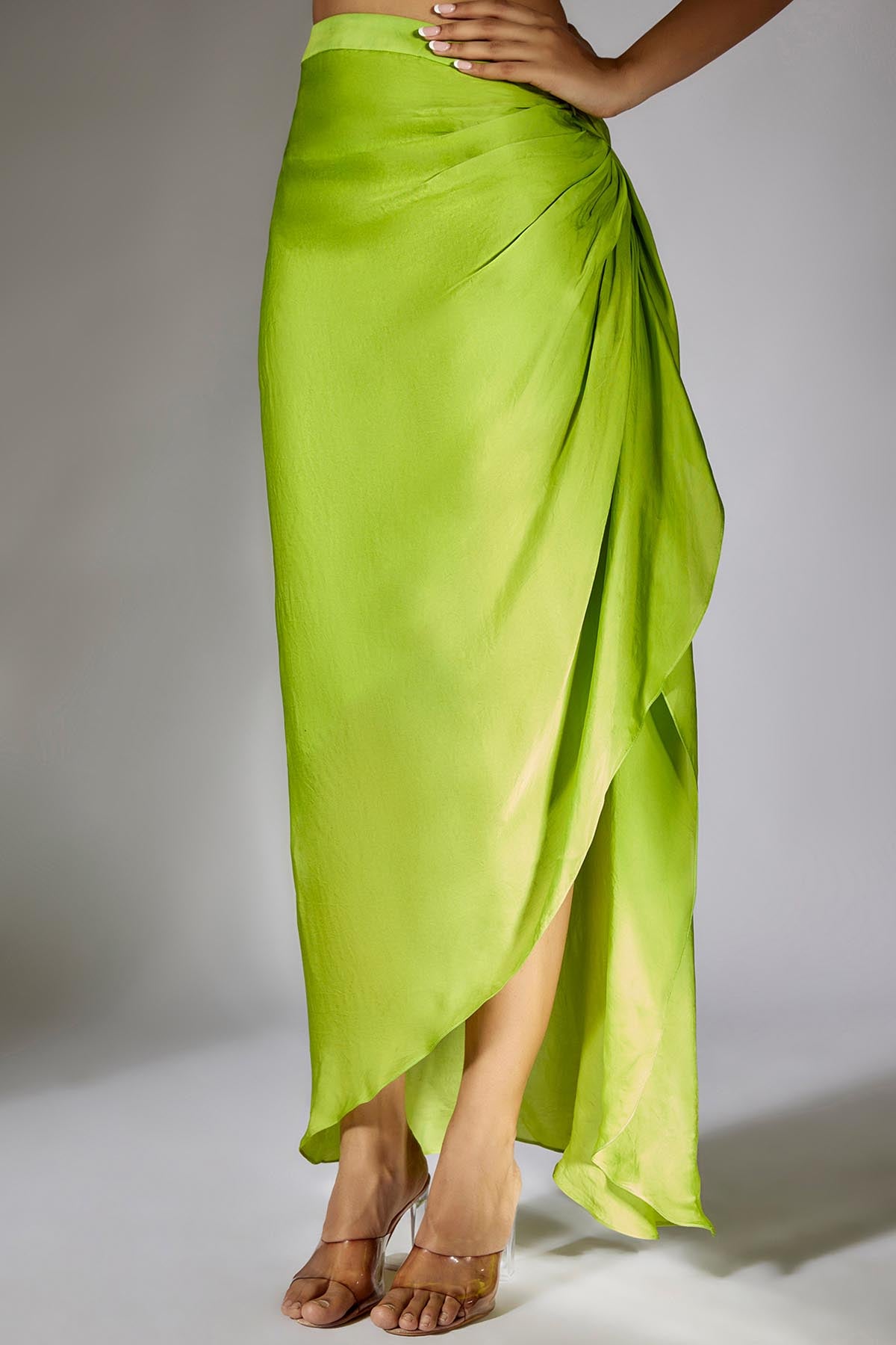 Green Ruched Top & Drape Skirt
