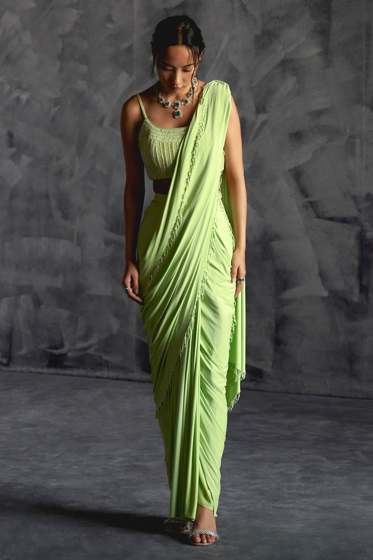 Manika Nanda Green Saree & Embellished Blouse for women online at ScrollnShops