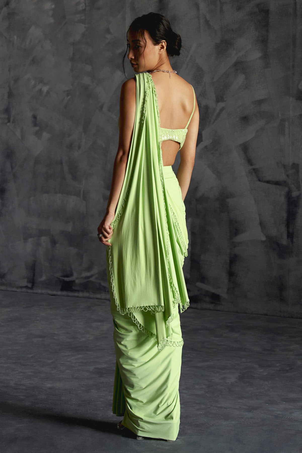 Green Saree & Embellished Blouse