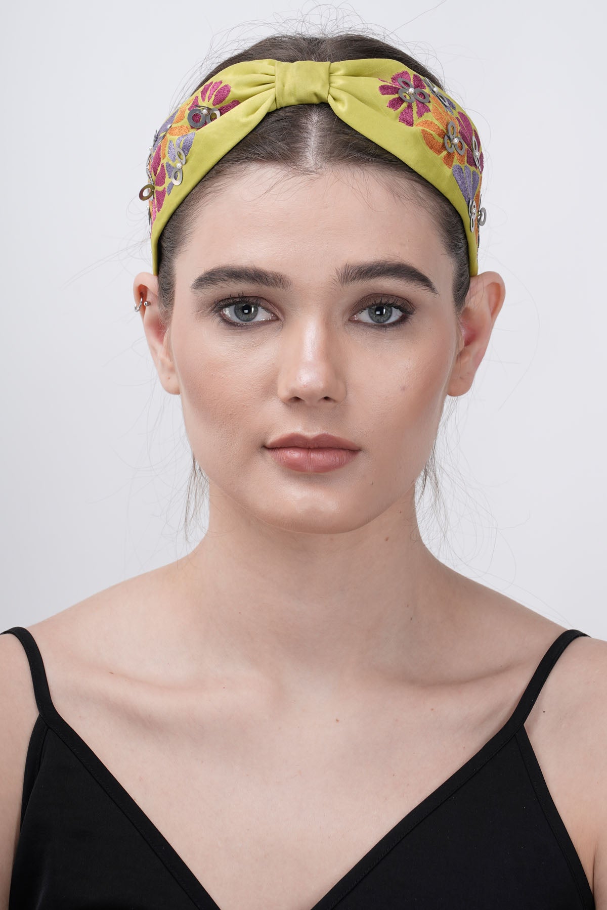 Green Satin Floral Headband