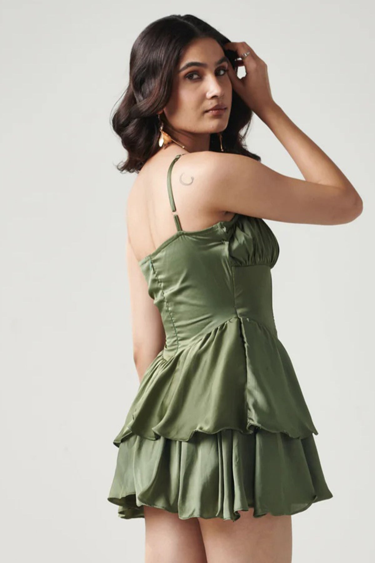 Green Satin Frock Mini Dress
