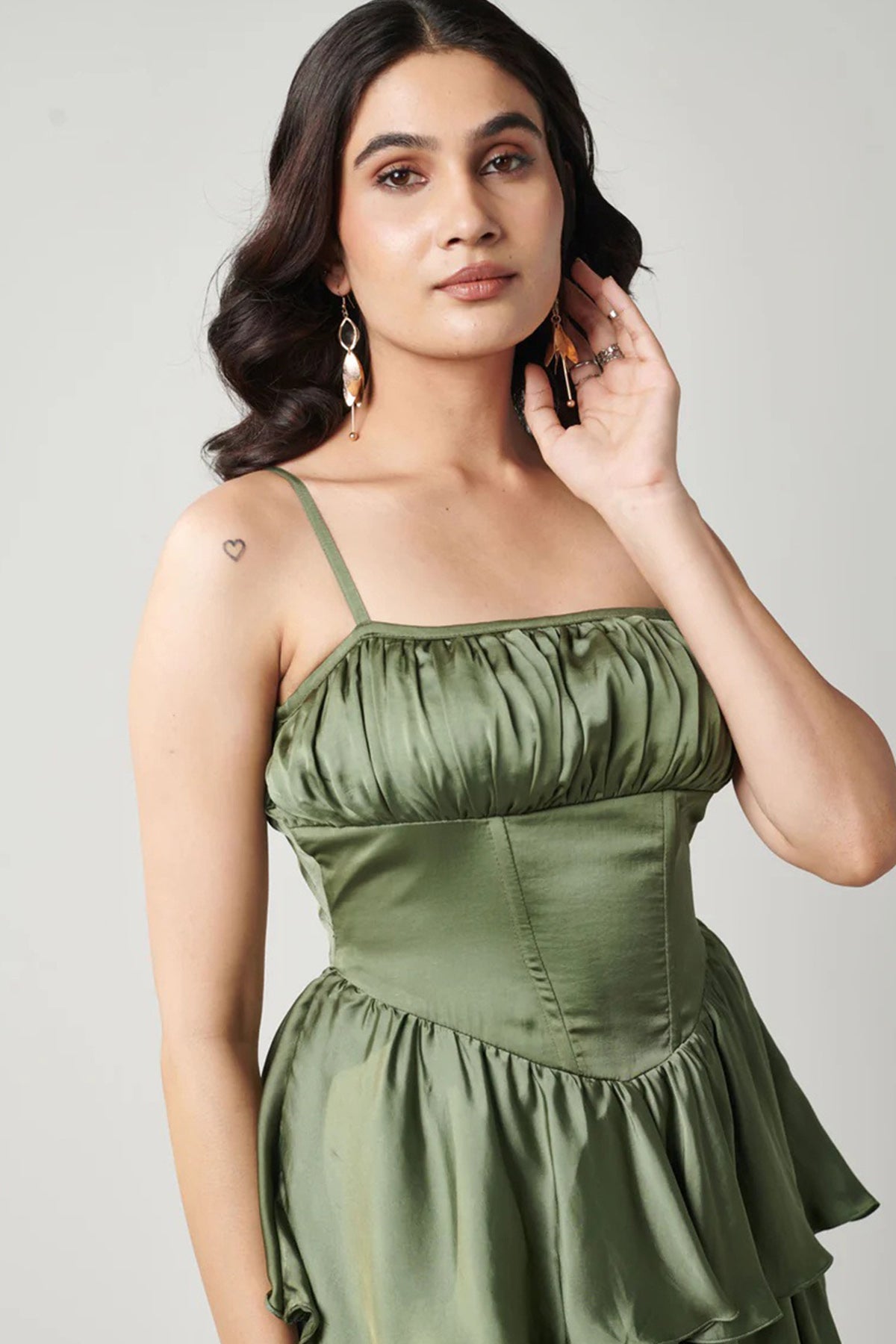 Green Satin Frock Mini Dress