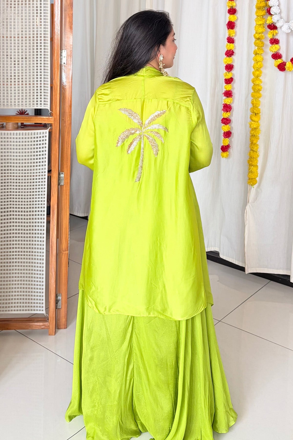 Green Satin Jacket Maxi Dress