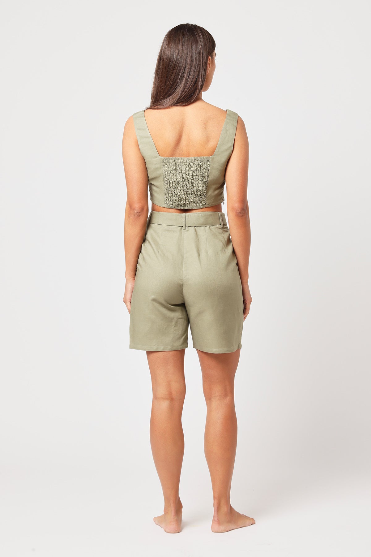 Green Scalloped Neck Crop Top