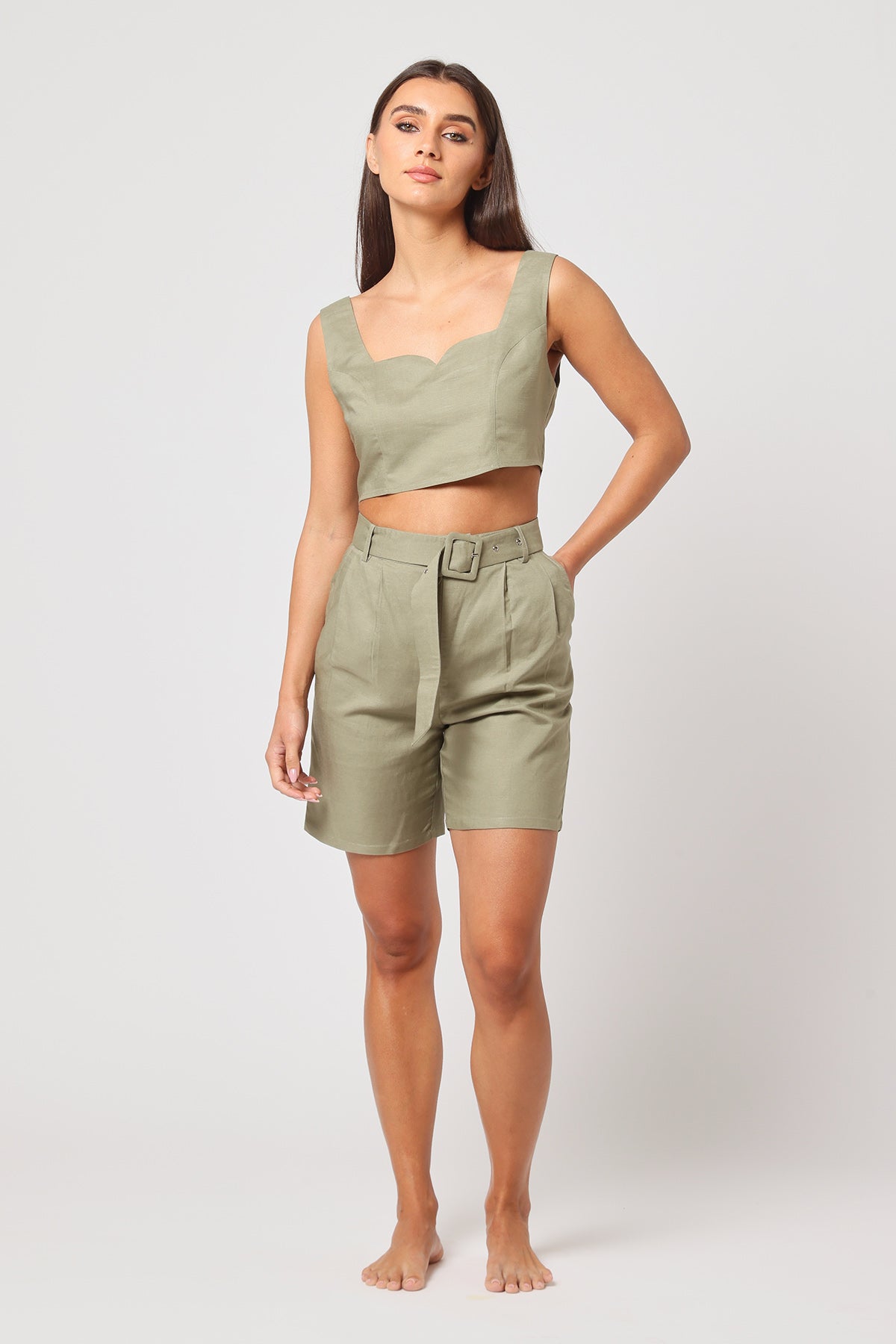 Green Scalloped Neck Crop Top