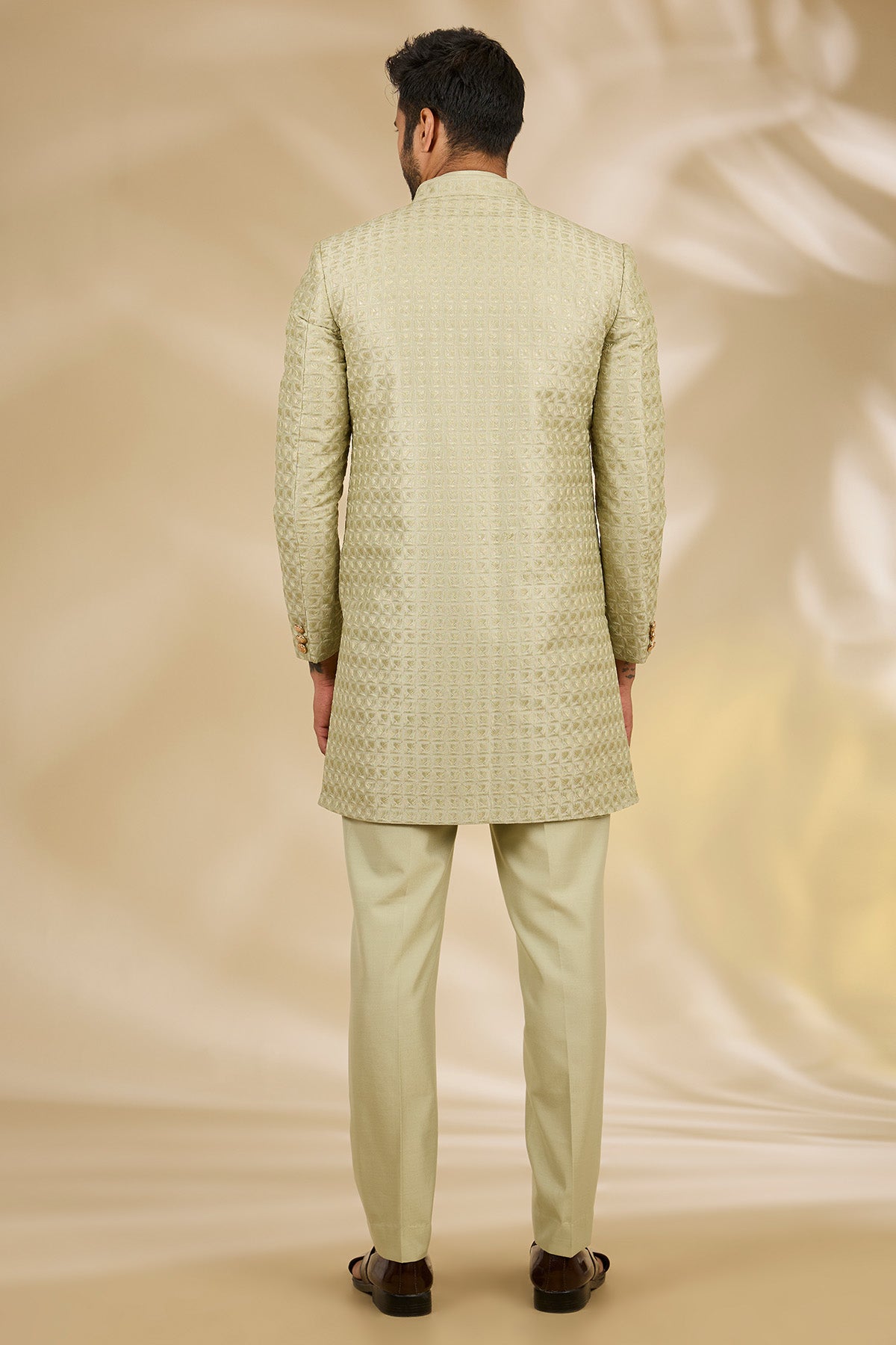 Green Self Resham Sherwani Set