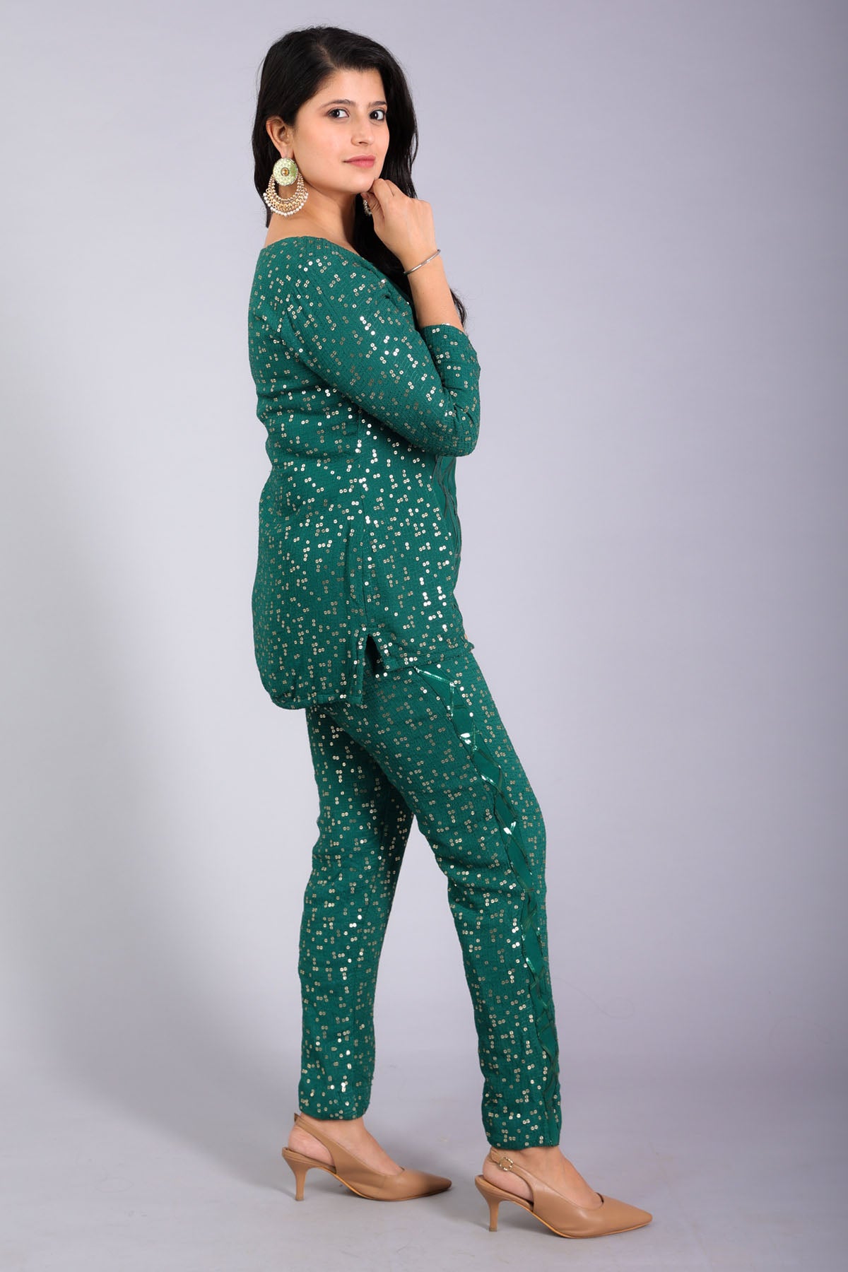 Green Sequence Strap Co-ord Set