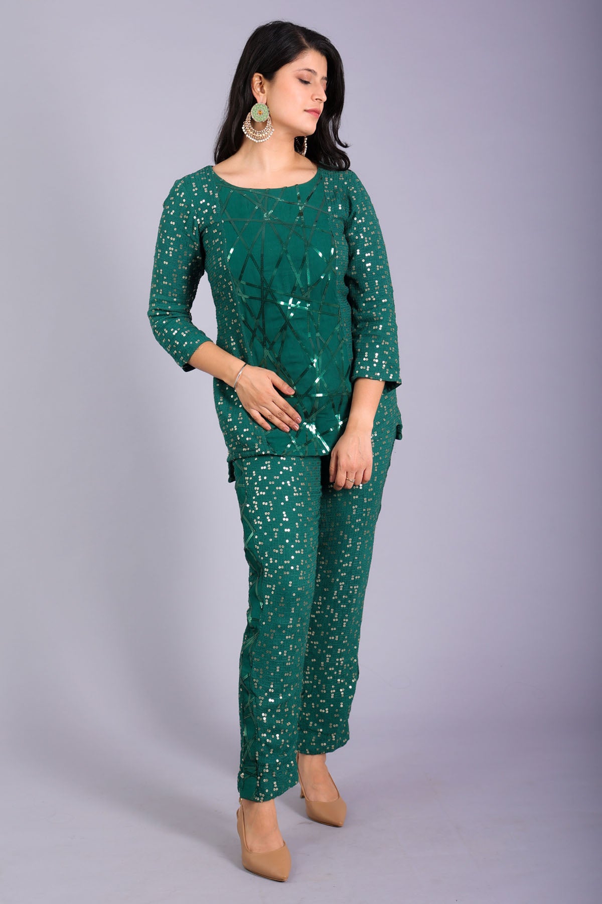 Green Sequence Strap Co-ord Set