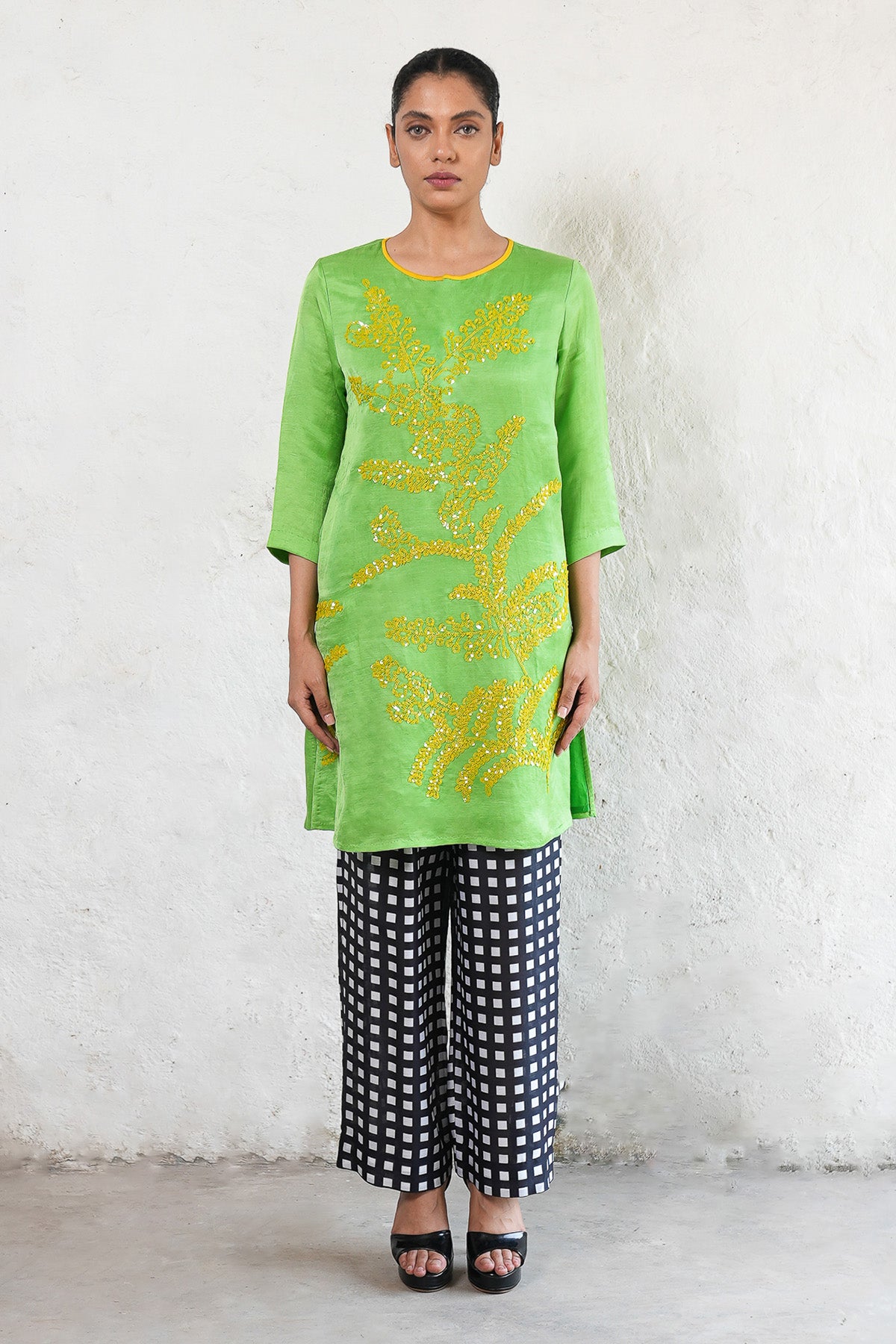 Green Sequins A-Line Kurta Set