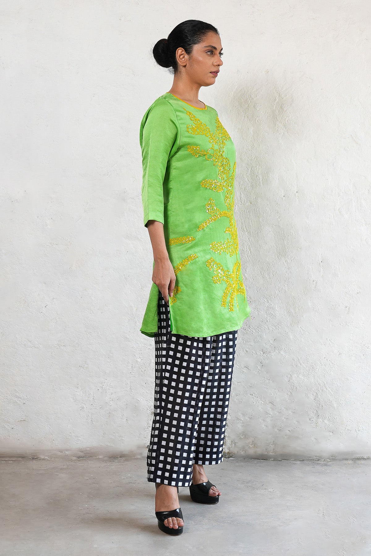 Green Sequins A-Line Kurta Set